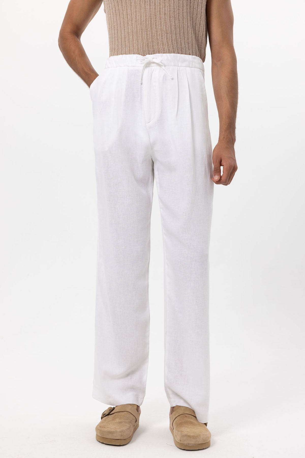 Antioch Bel Bağlamalı Keten Karışımlı Baggy Erkek Pantolon