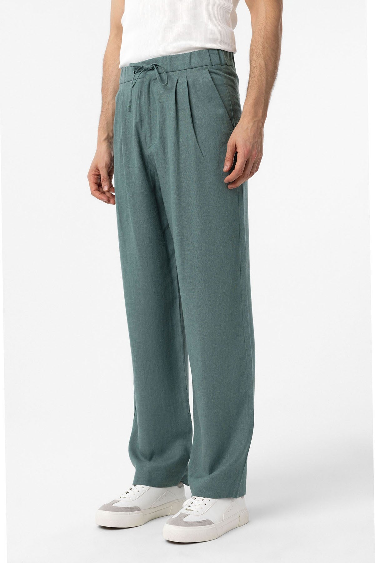 Antioch Bel Bağlamalı Keten Karışımlı Baggy Erkek Pantolon