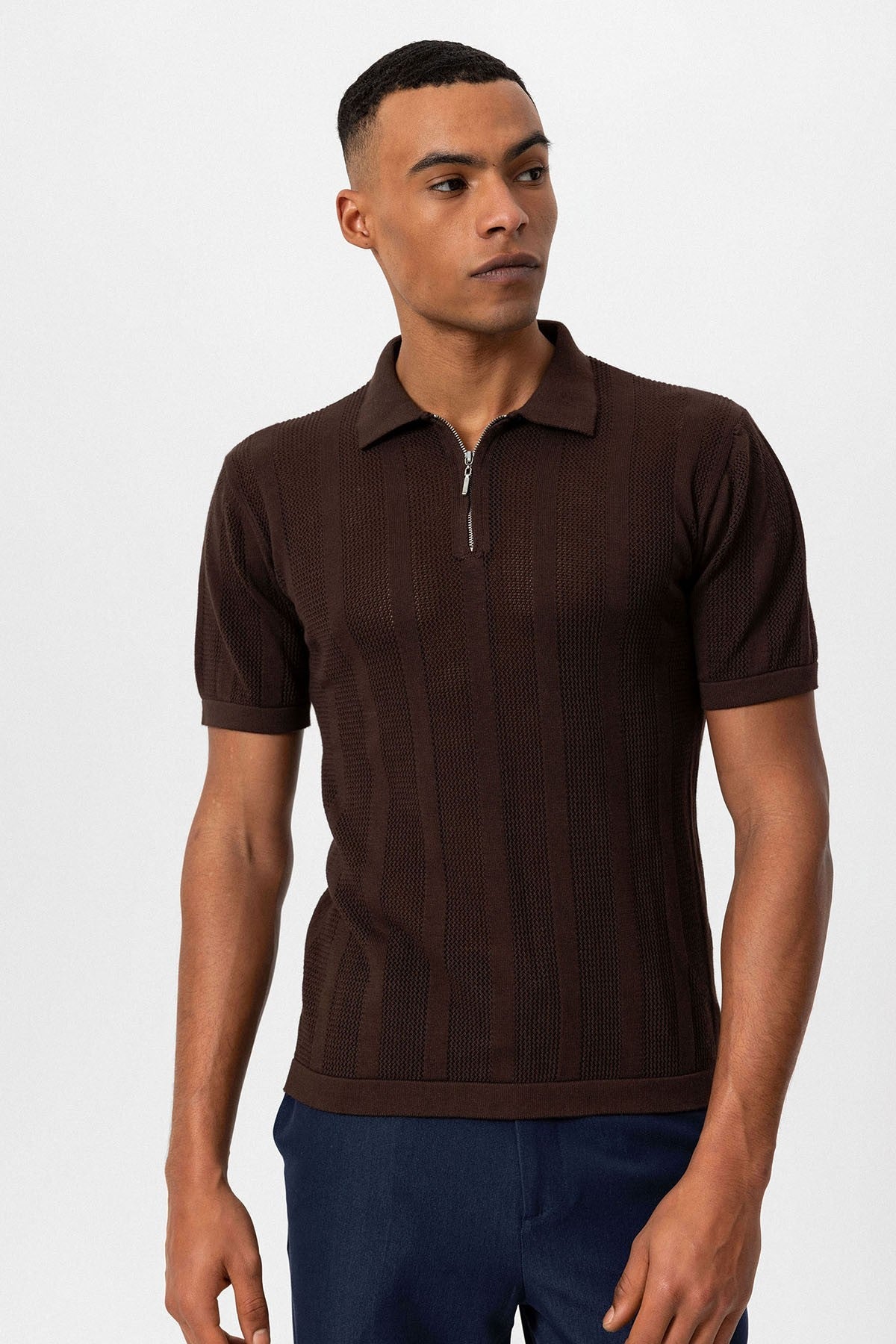 Antioch Polo Yaka Fermuarlı Örme Erkek T-Shirt