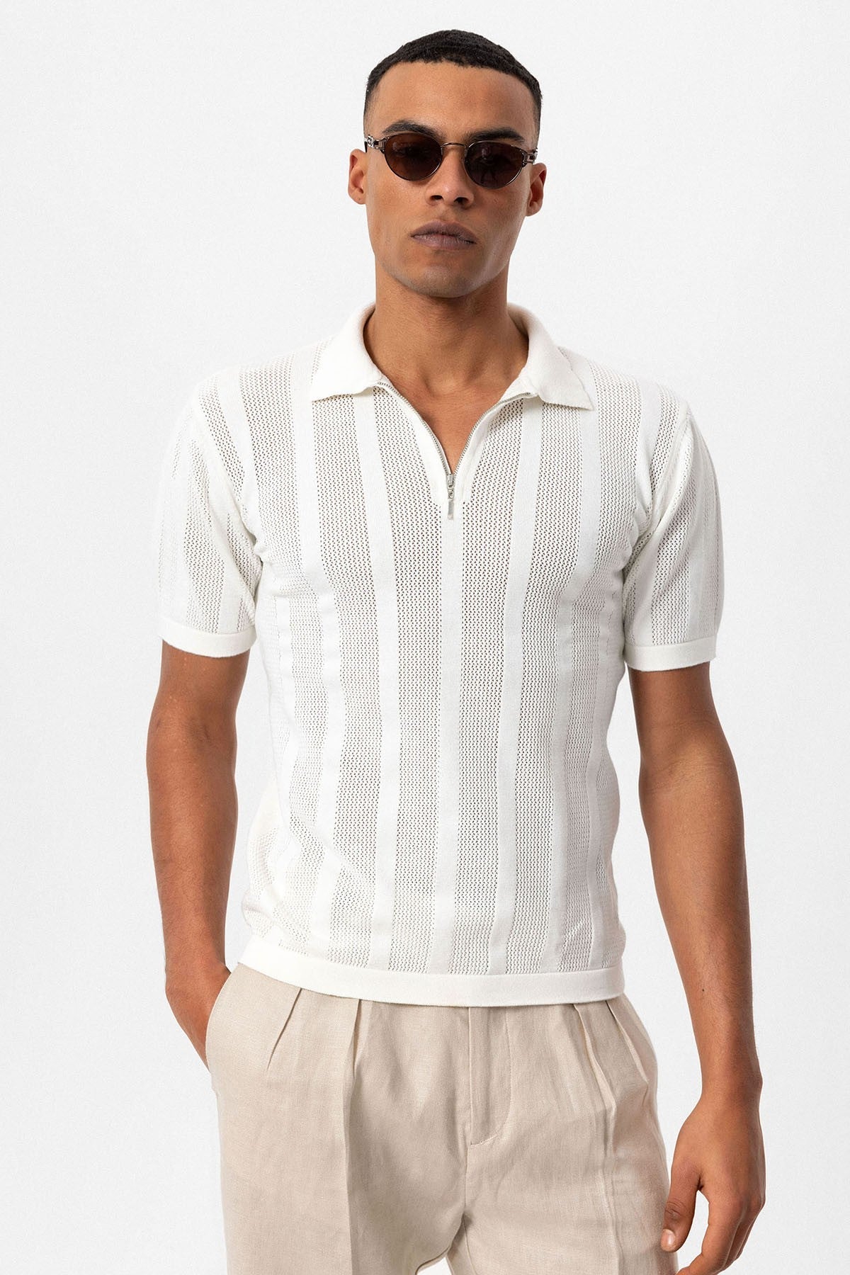 Antioch Polo Yaka Fermuarlı Örme Erkek T-Shirt