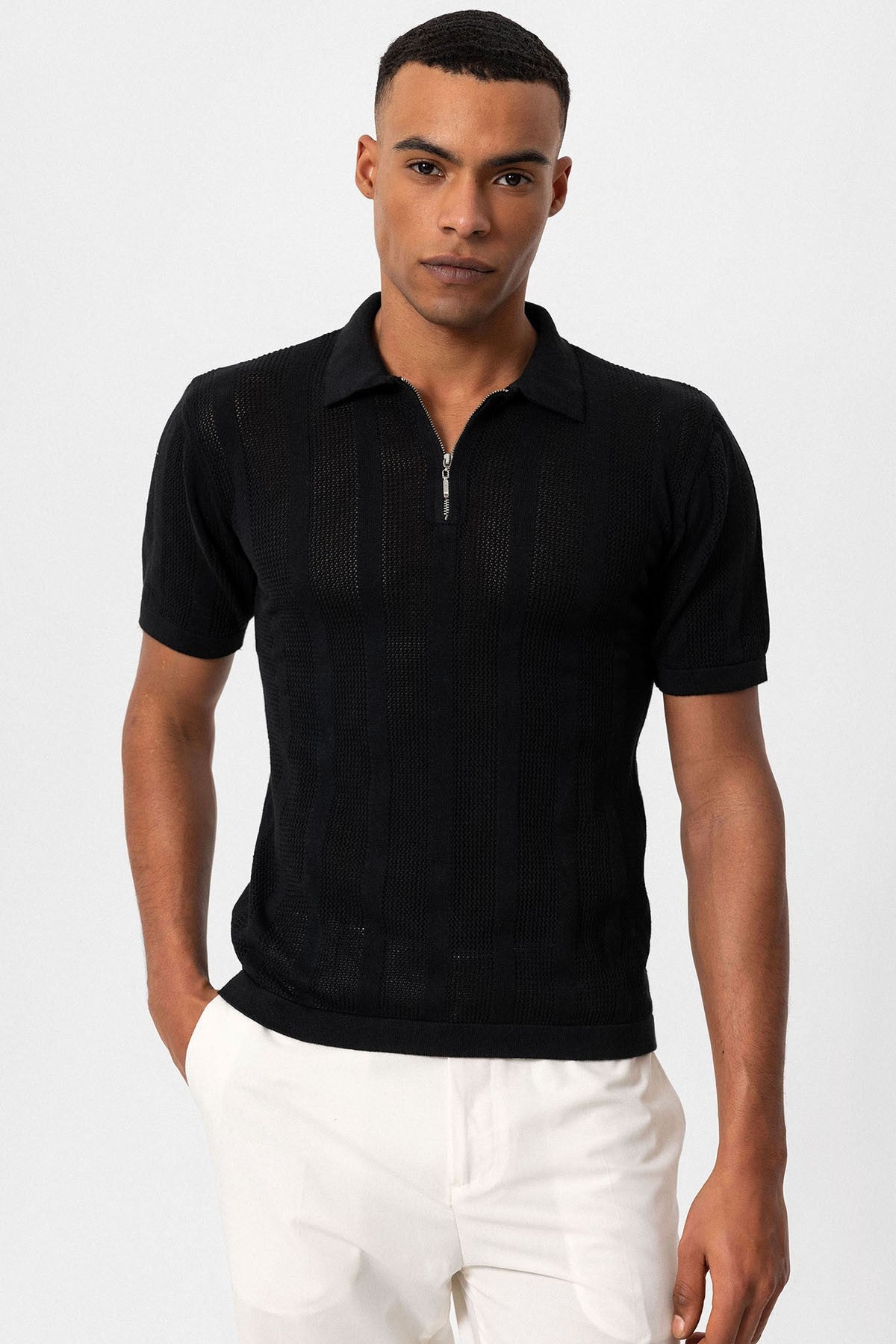 Antioch Polo Yaka Fermuarlı Örme Erkek T-Shirt