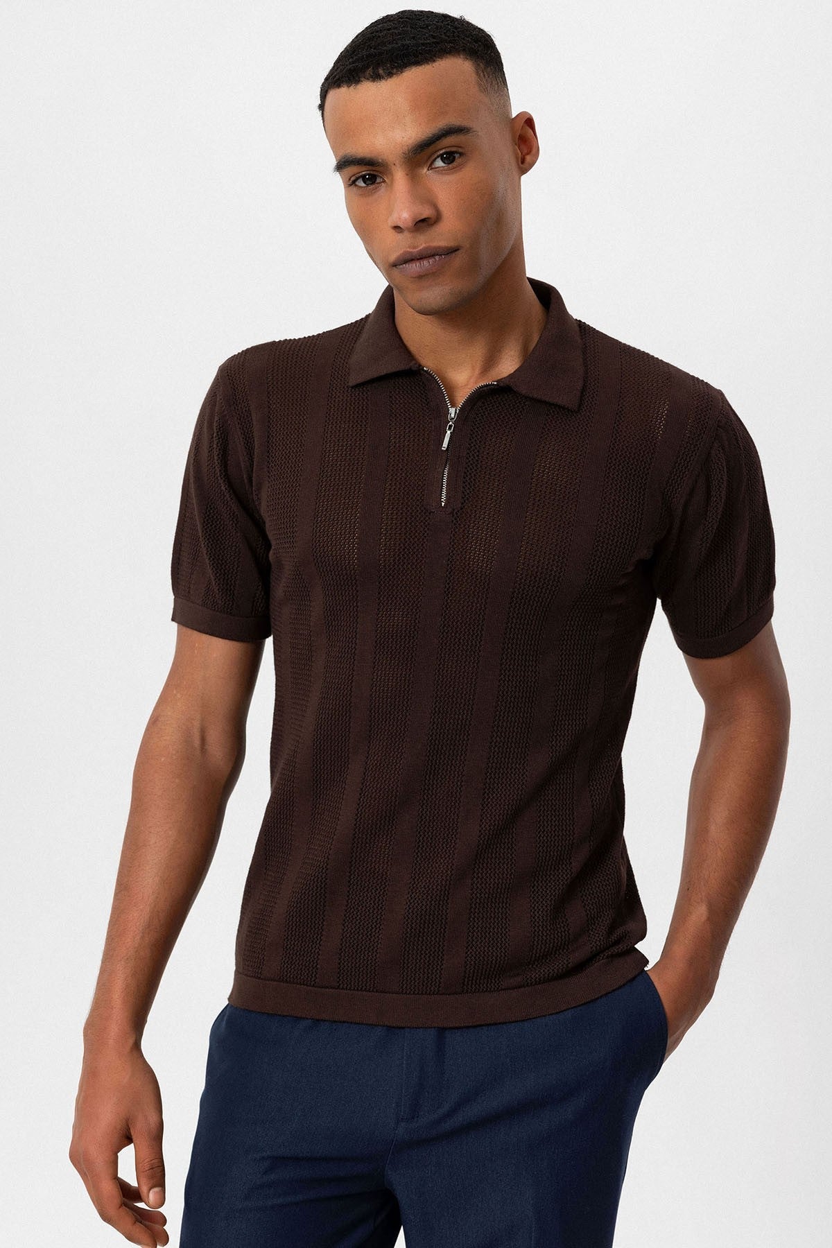 Antioch Polo Yaka Fermuarlı Örme Erkek T-Shirt