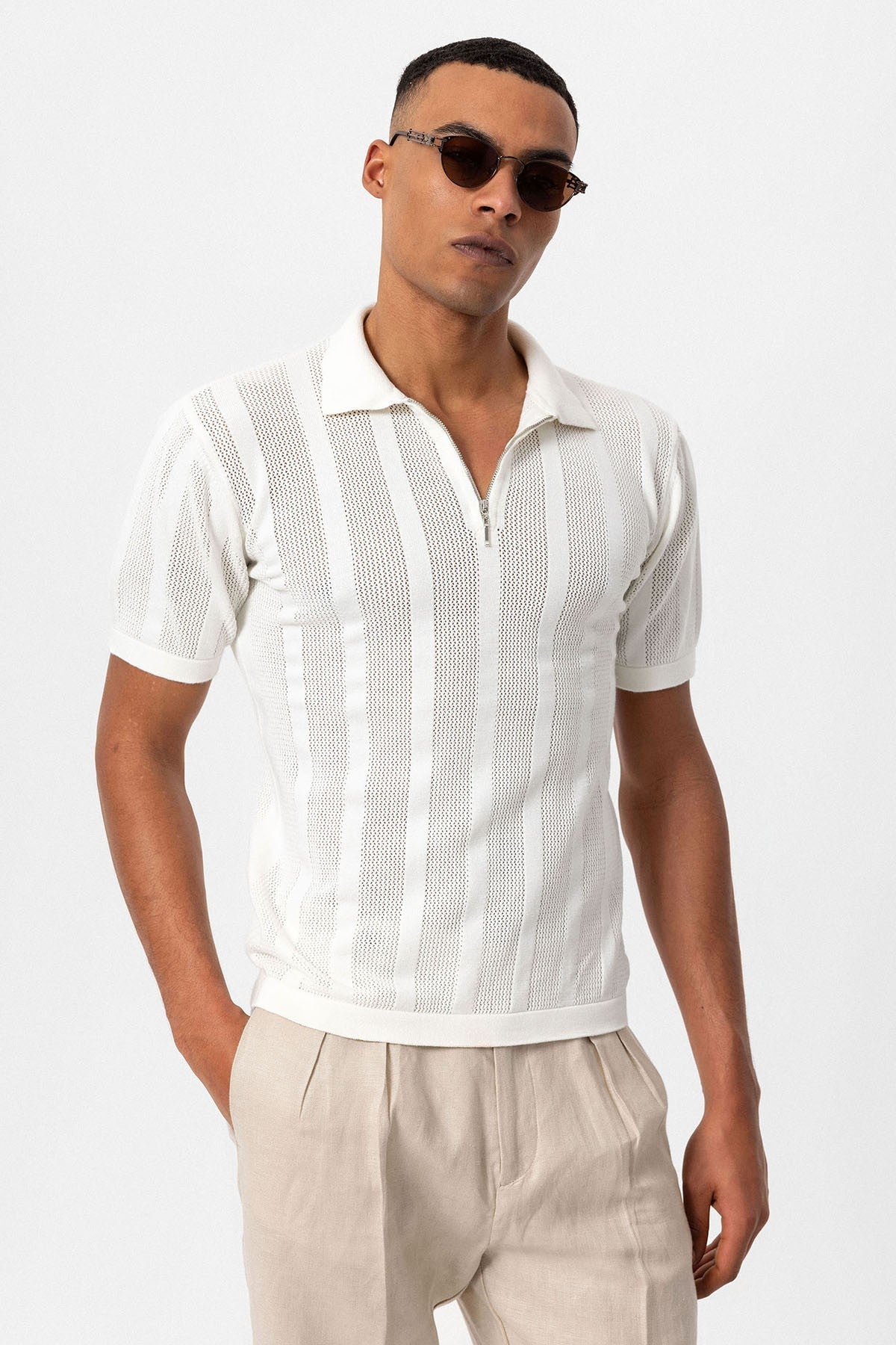 Antioch Polo Yaka Fermuarlı Örme Erkek T-Shirt