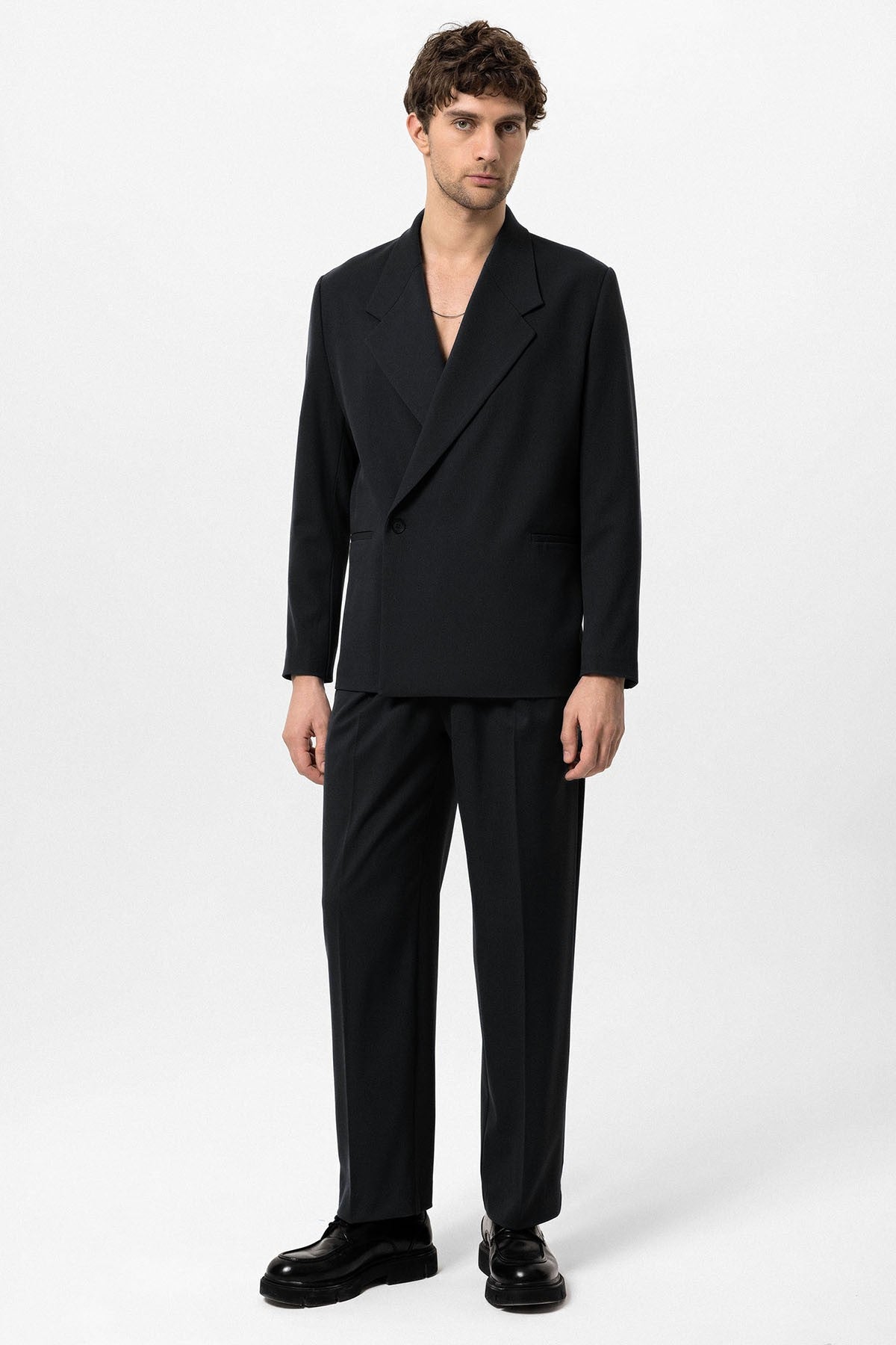 Kruvaze Kapama Fleto Cepli Erkek Blazer Ceket