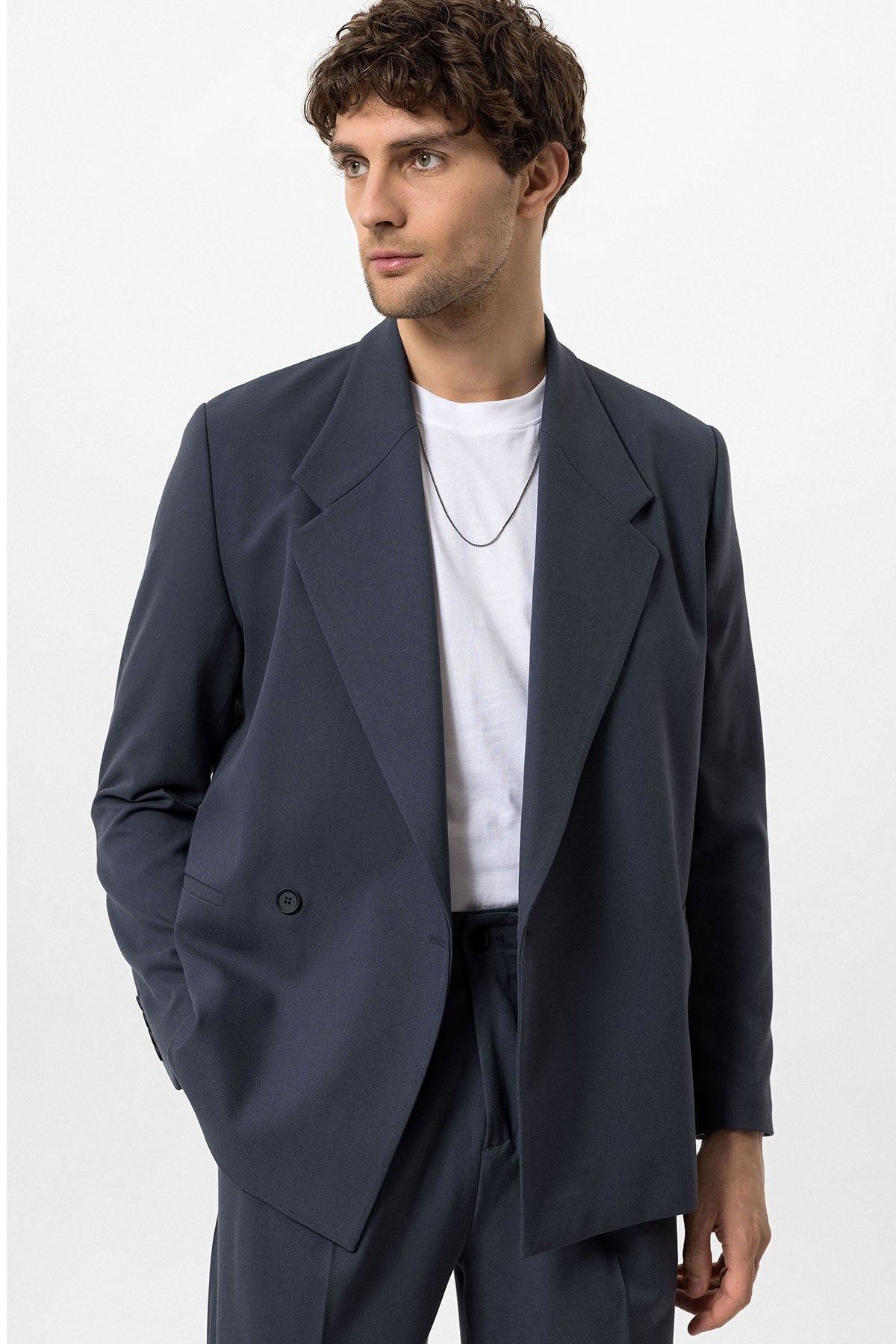 Kruvaze Kapama Fleto Cepli Erkek Blazer Ceket