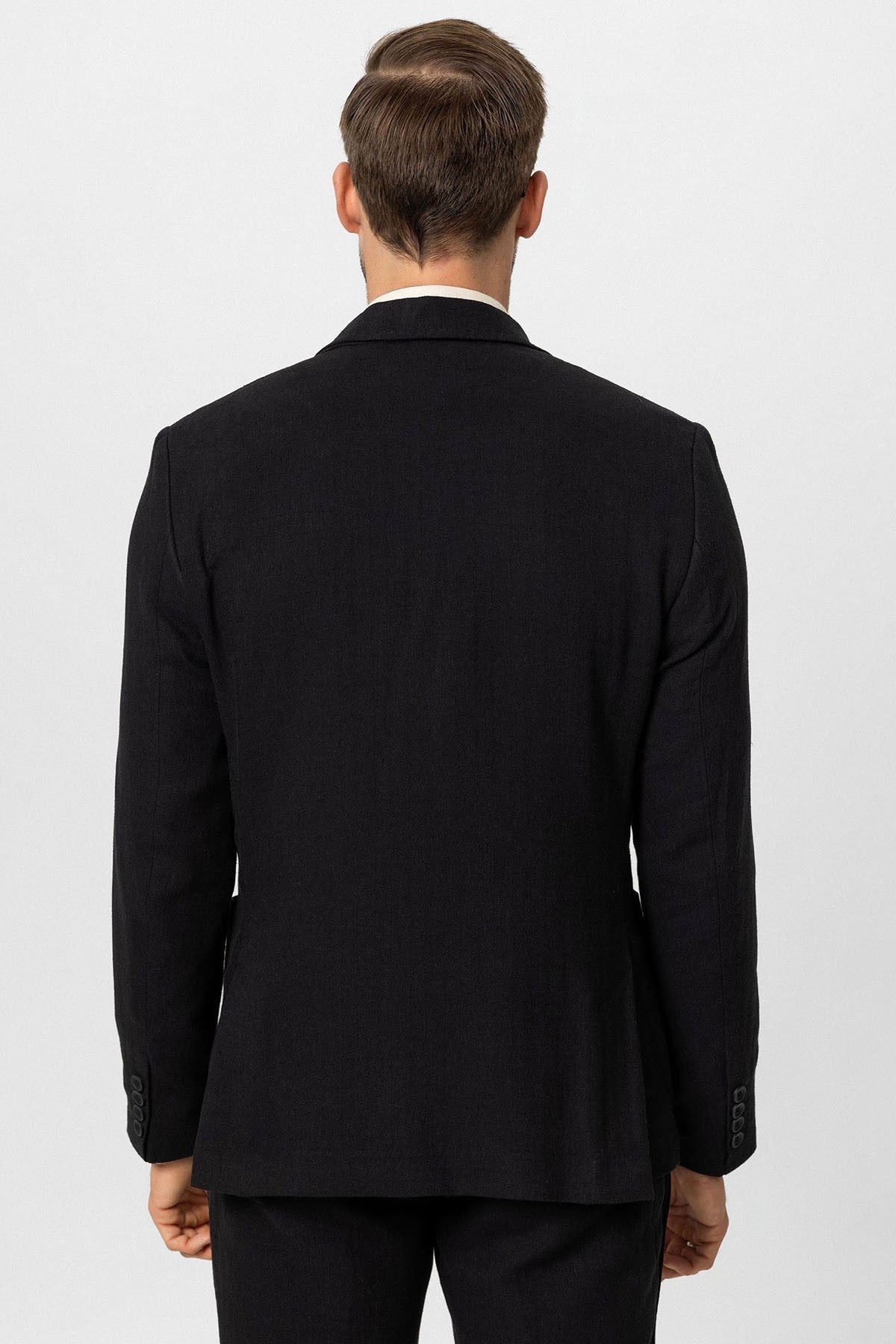 Kruvaze Kapama Keten Karışımlı Erkek Blazer Ceket