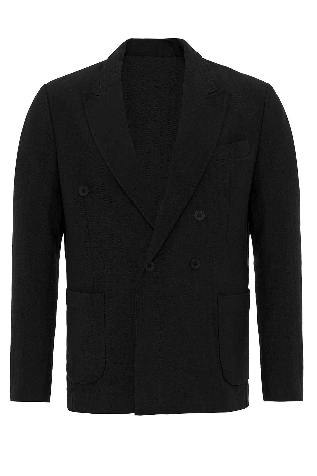 Kruvaze Kapama Keten Karışımlı Erkek Blazer Ceket