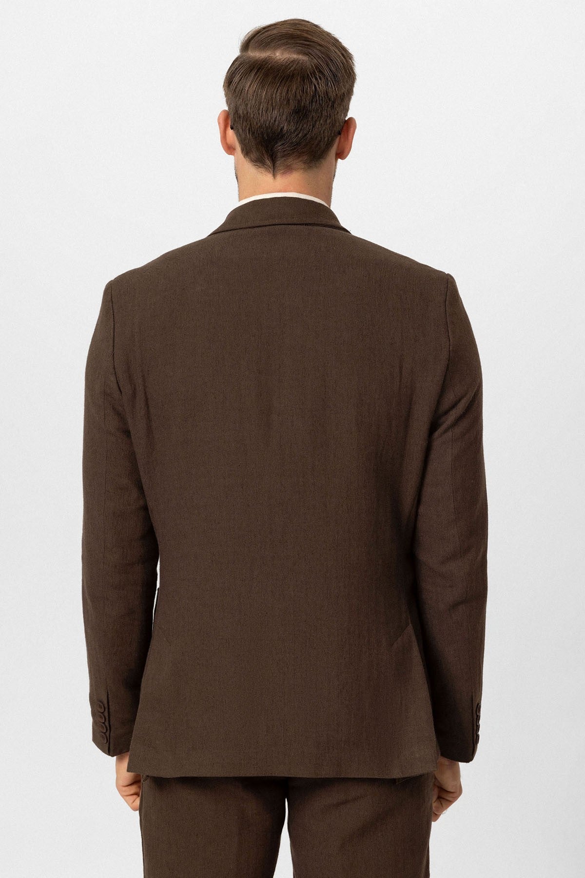Kruvaze Kapama Keten Karışımlı Erkek Blazer Ceket