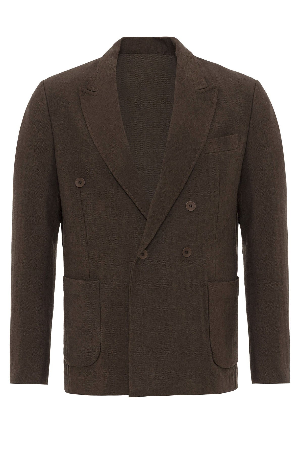 Kruvaze Kapama Keten Karışımlı Erkek Blazer Ceket