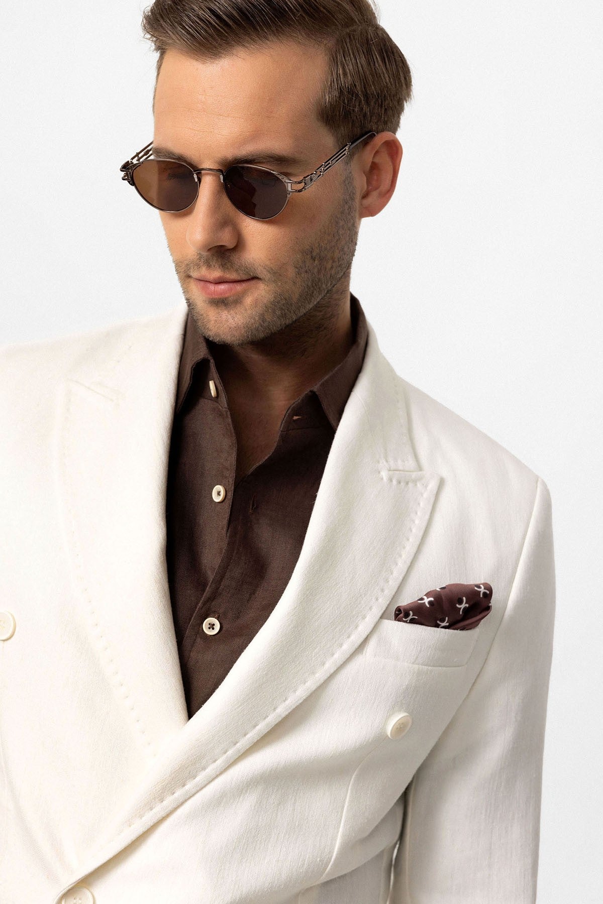 Kruvaze Kapama Keten Karışımlı Erkek Blazer Ceket