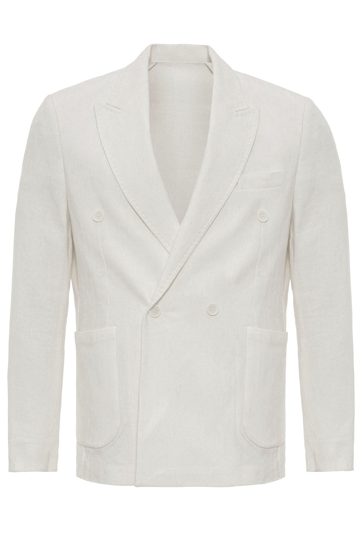 Kruvaze Kapama Keten Karışımlı Erkek Blazer Ceket
