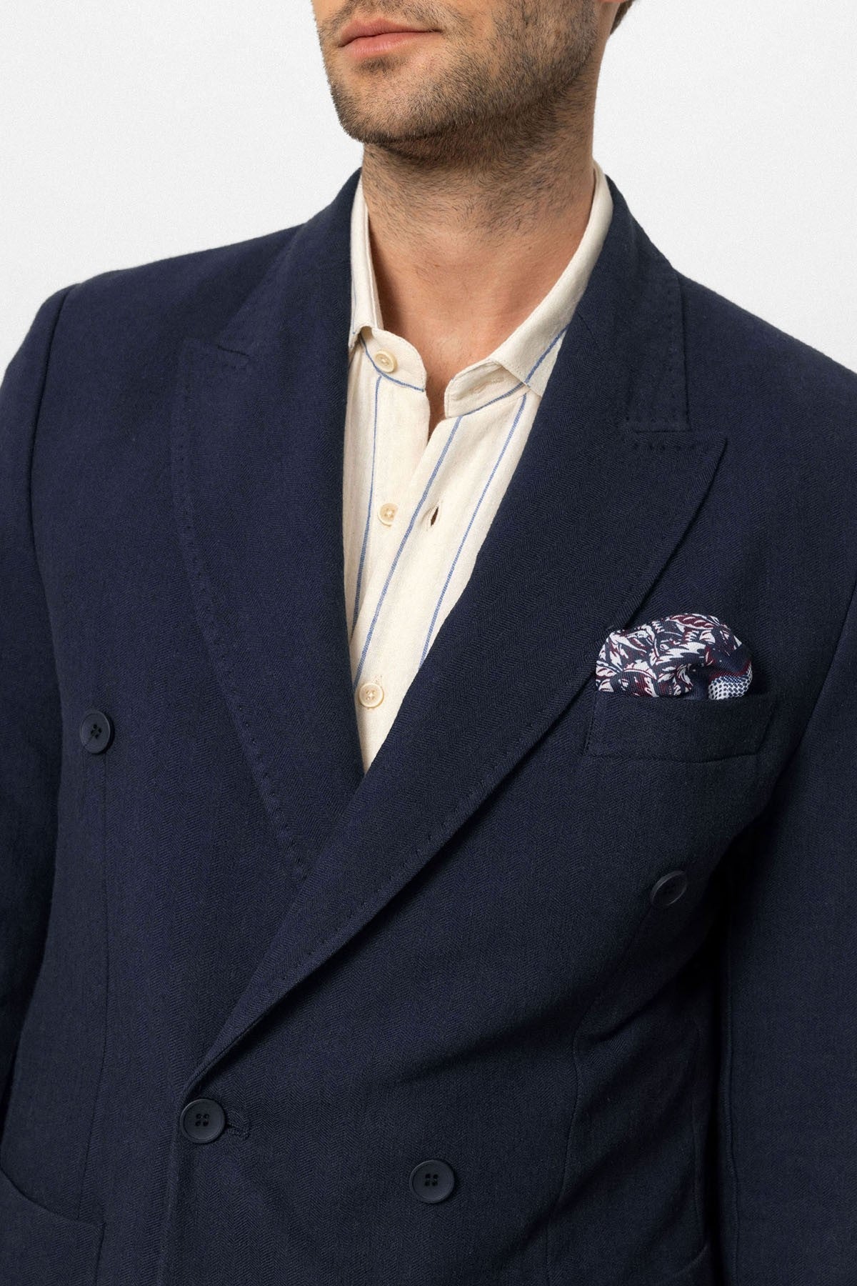 Kruvaze Kapama Keten Karışımlı Erkek Blazer Ceket