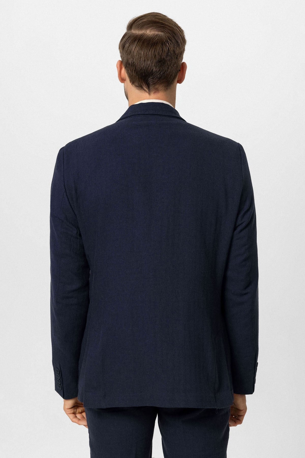 Kruvaze Kapama Keten Karışımlı Erkek Blazer Ceket
