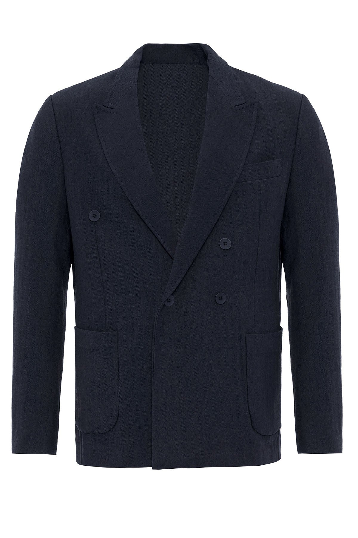 Kruvaze Kapama Keten Karışımlı Erkek Blazer Ceket