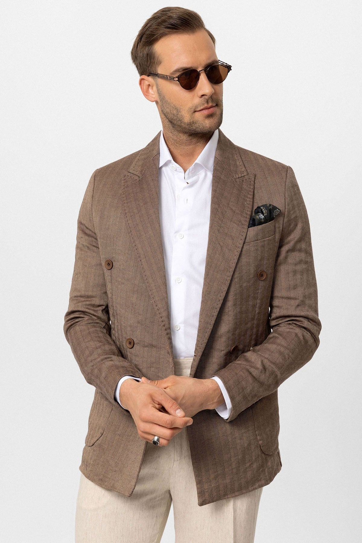 Antioch Balıksırtı Desenli Erkek Blazer Ceket