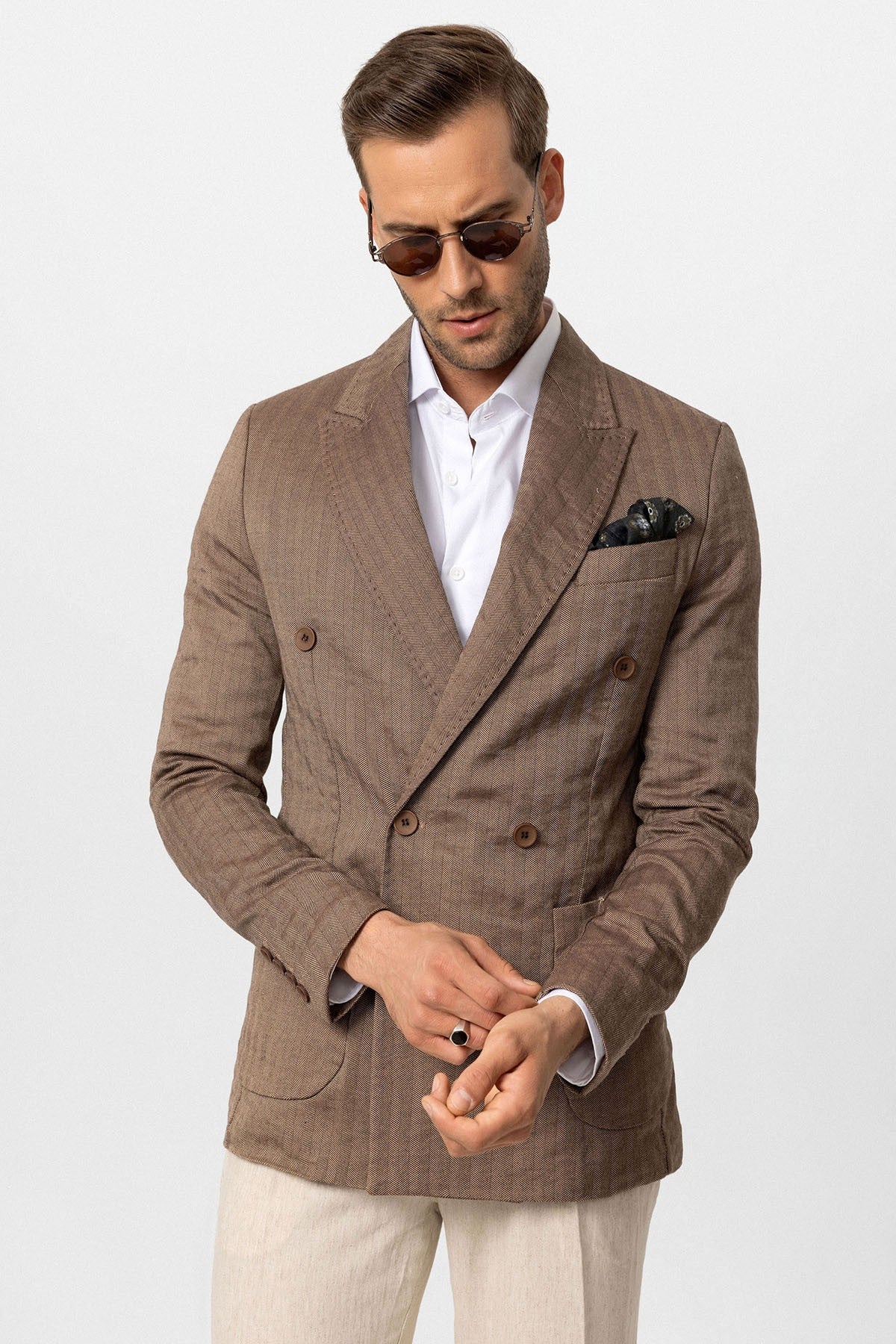 Antioch Balıksırtı Desenli Erkek Blazer Ceket