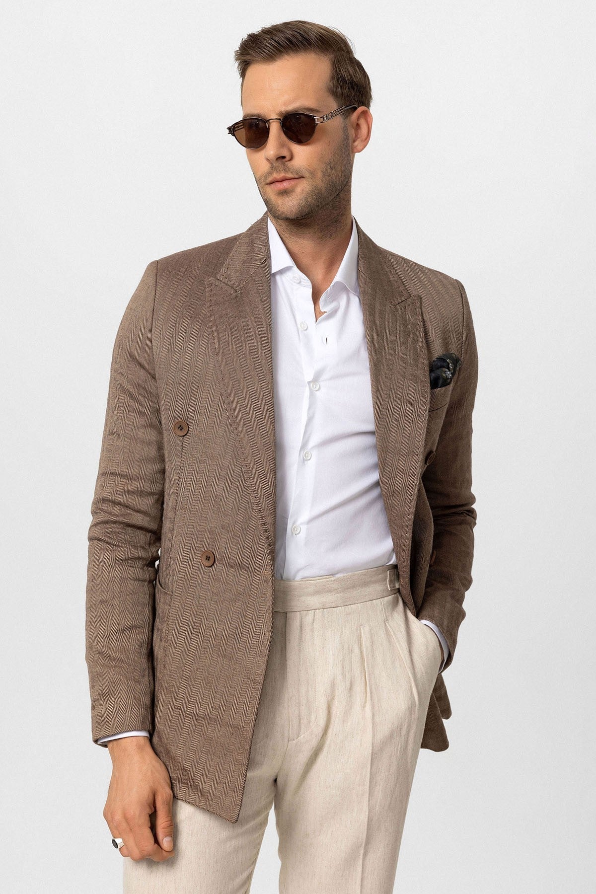 Antioch Balıksırtı Desenli Erkek Blazer Ceket