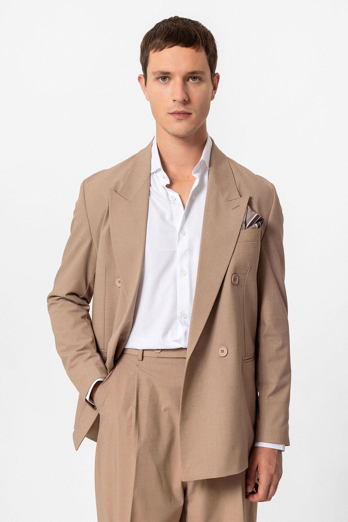 Antioch Tek Düğme Kruvaze Erkek Blazer Ceket