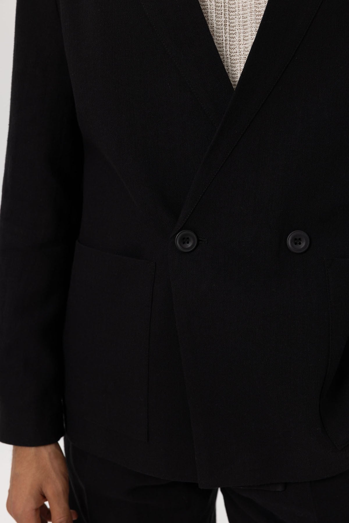 Antioch Keten Karışımlı Kruvaze Düğmeli Erkek Blazer Ceket