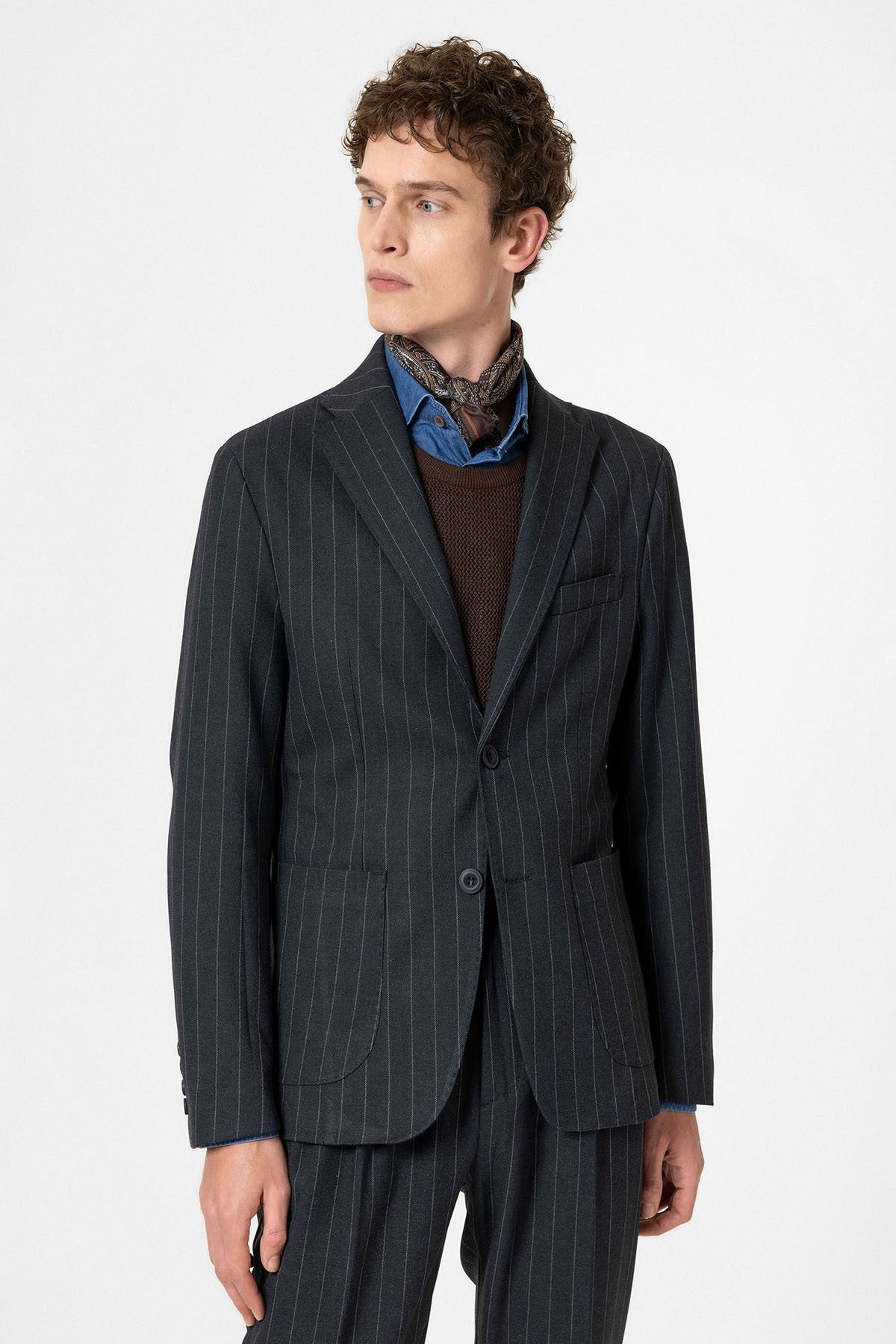 Antioch Slim Fit Çizgili Erkek Blazer Ceket