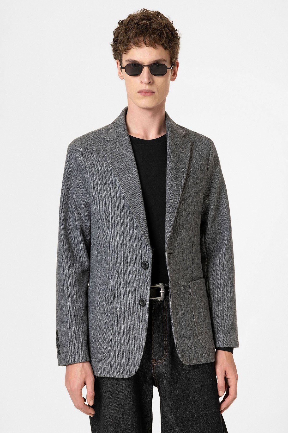 Antioch Slim Fit Balıksırtı Desenli Erkek Blazer Ceket