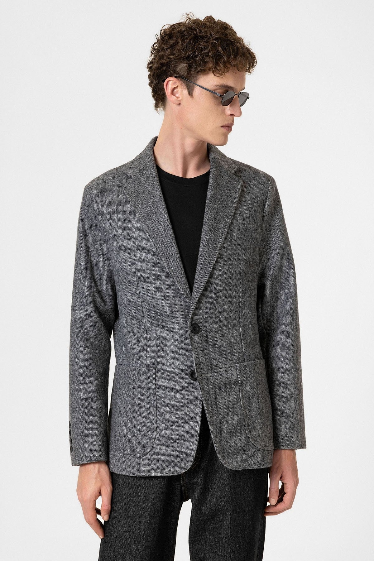 Antioch Slim Fit Balıksırtı Desenli Erkek Blazer Ceket