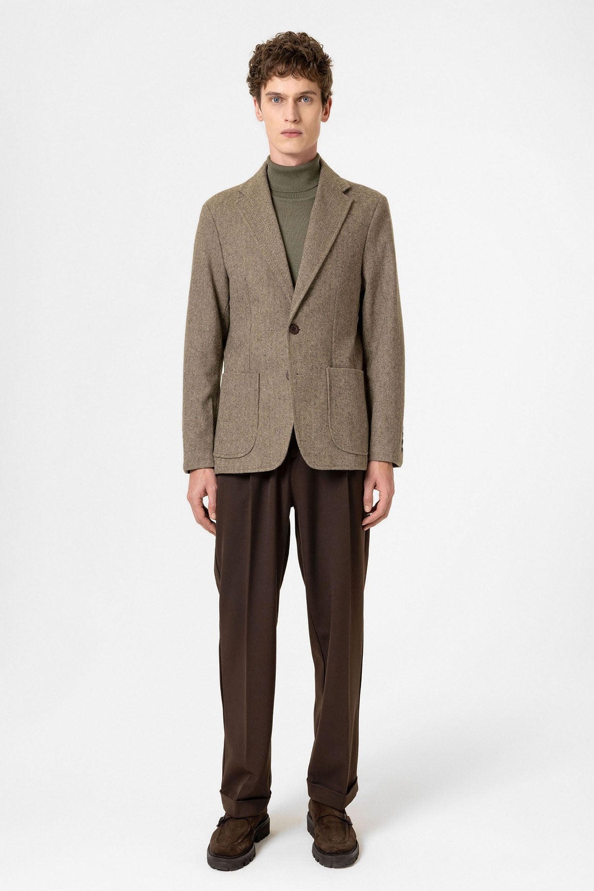 Antioch Slim Fit Balıksırtı Desenli Erkek Blazer Ceket