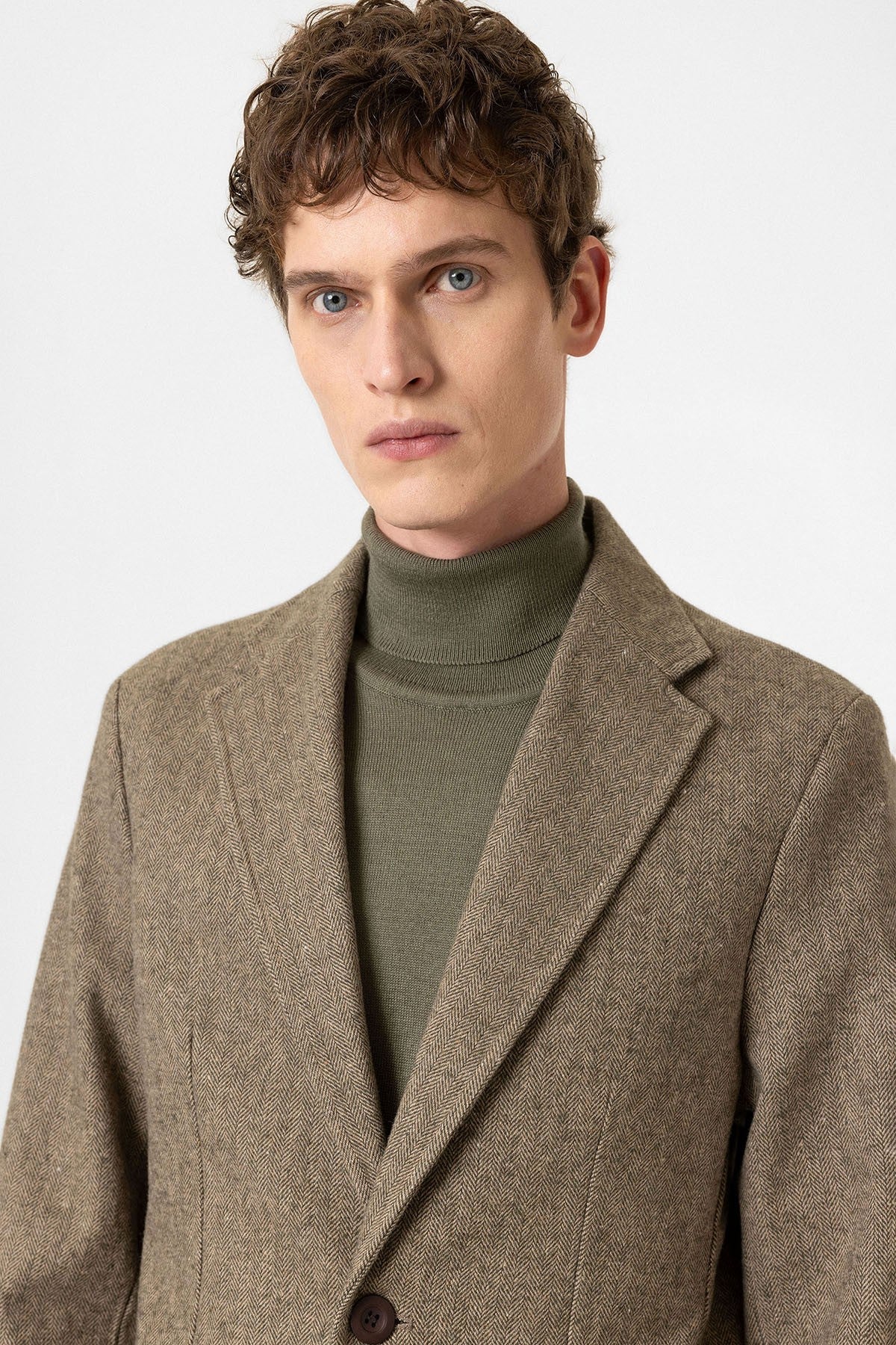 Antioch Slim Fit Balıksırtı Desenli Erkek Blazer Ceket