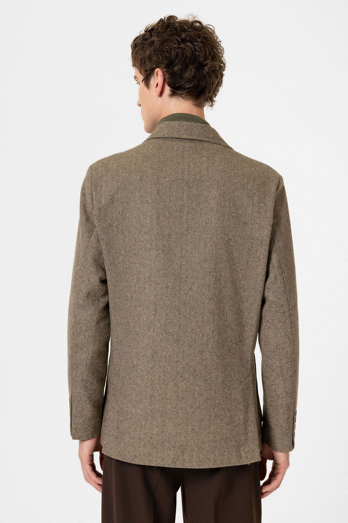 Antioch Slim Fit Balıksırtı Desenli Erkek Blazer Ceket