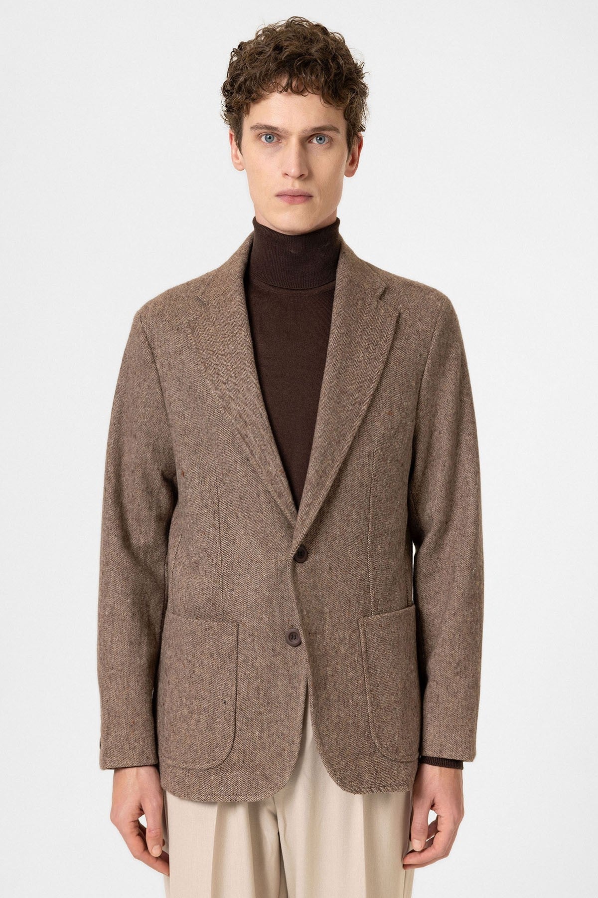 Antioch Slim Fit Balıksırtı Desenli Erkek Blazer Ceket