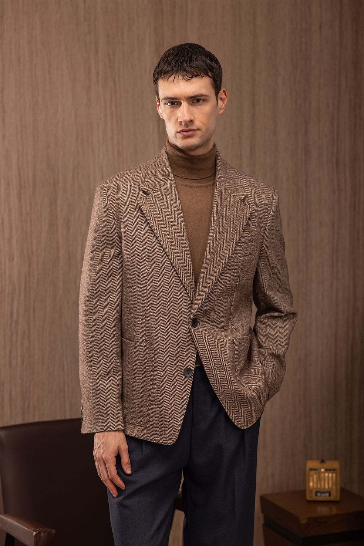 Antioch Slim Fit Balıksırtı Desenli Erkek Blazer Ceket