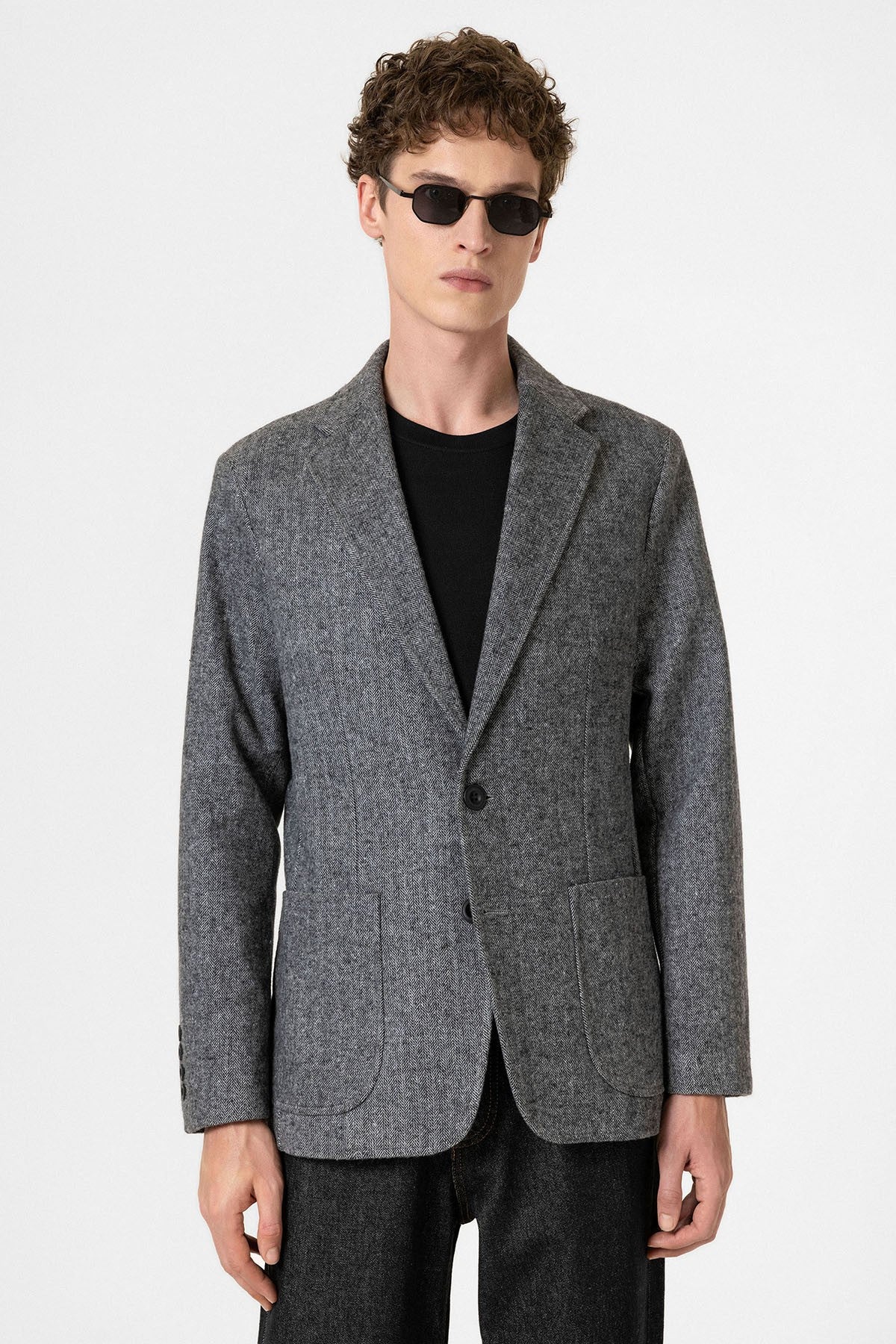 Antioch Slim Fit Balıksırtı Desenli Erkek Blazer Ceket