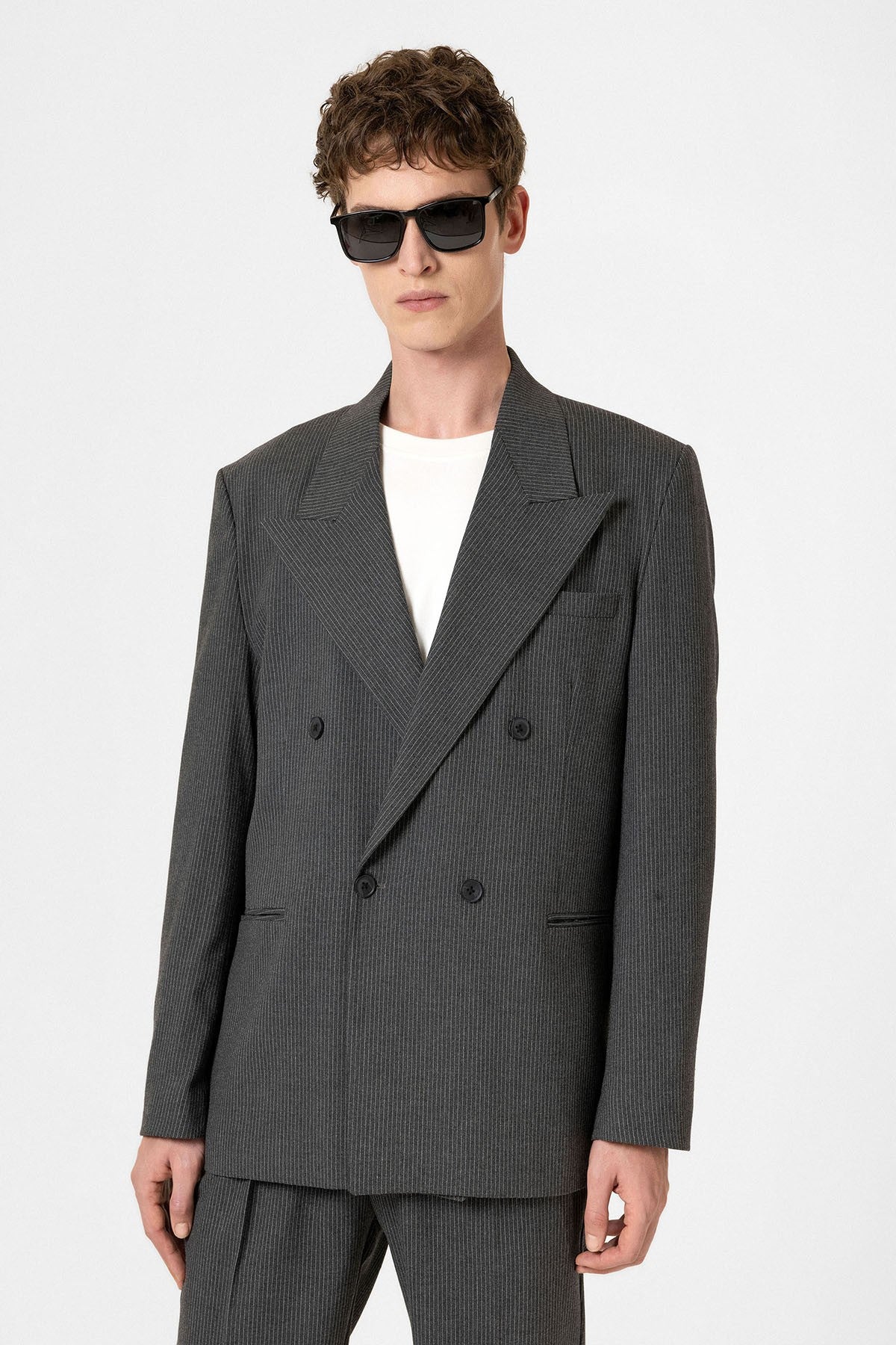 Antioch Rahat Kruvaze Çizgili Erkek Blazer Ceket