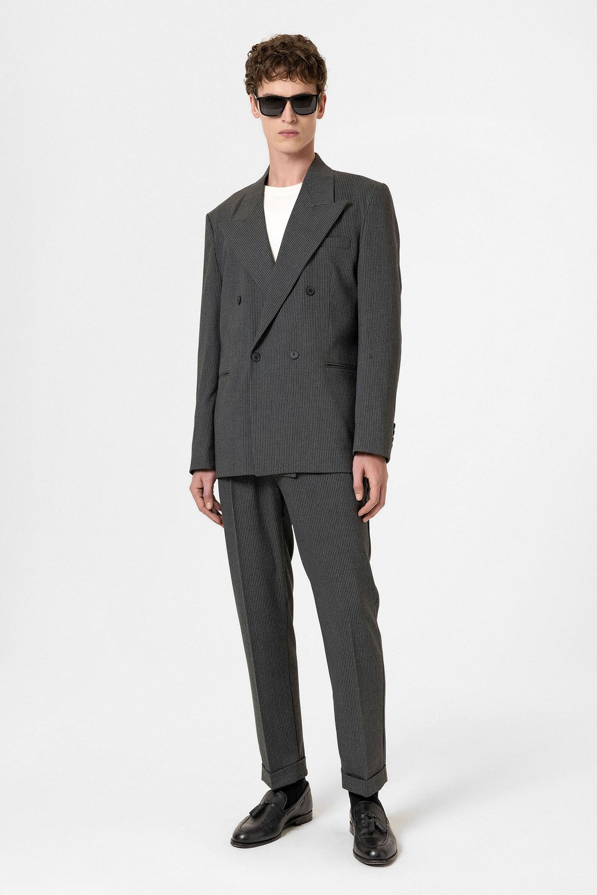 Antioch Rahat Kruvaze Çizgili Erkek Blazer Ceket