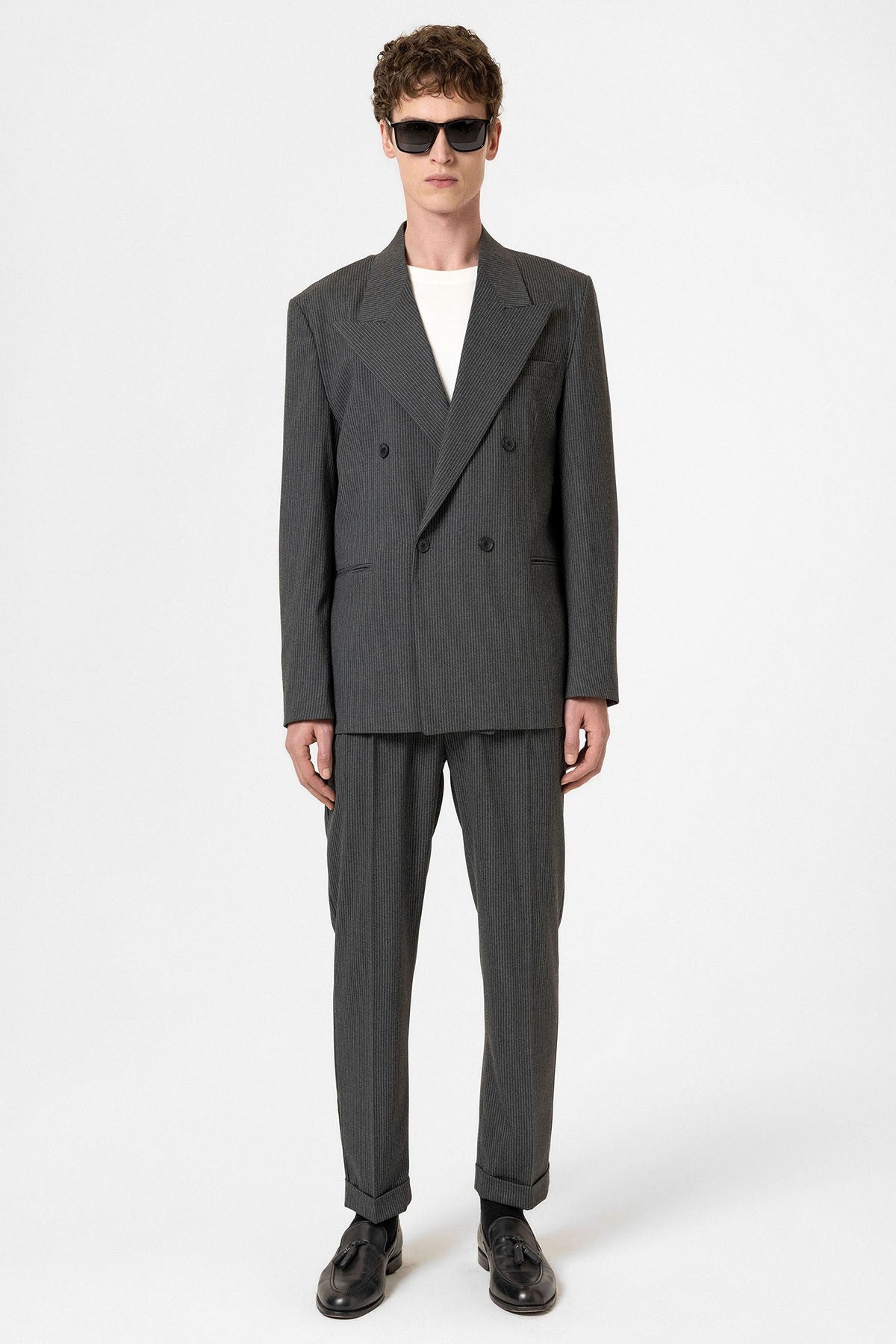 Antioch Rahat Kruvaze Çizgili Erkek Blazer Ceket