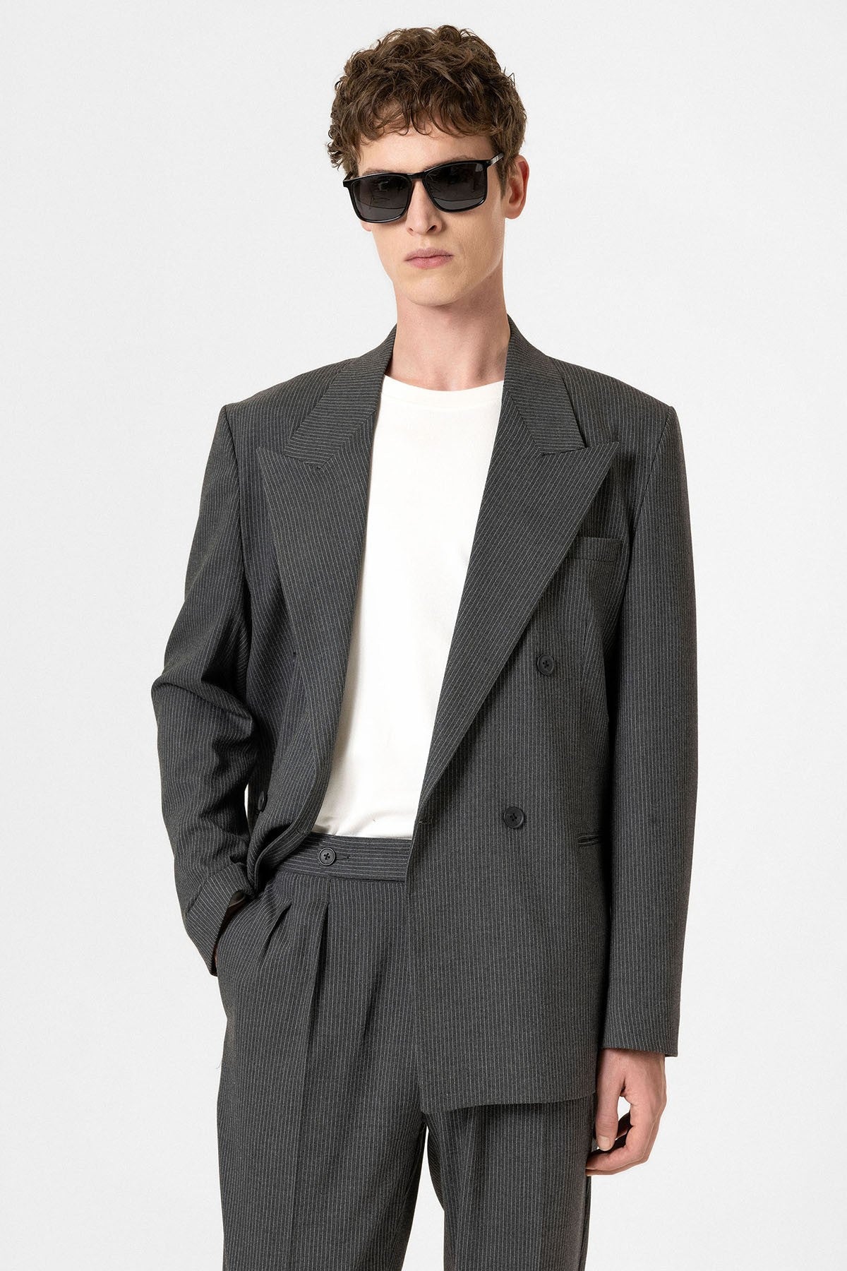 Antioch Rahat Kruvaze Çizgili Erkek Blazer Ceket