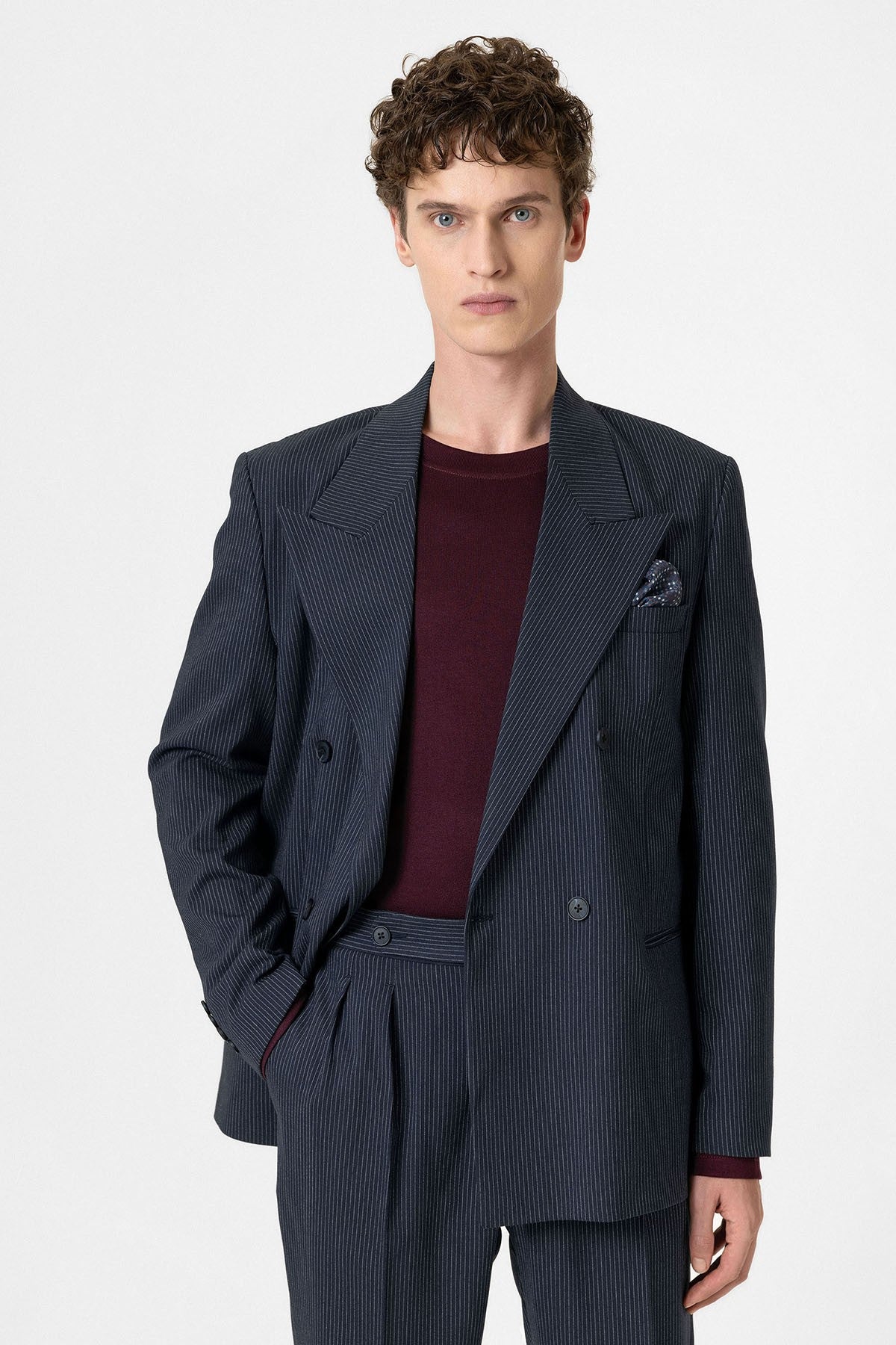 Antioch Rahat Kruvaze Çizgili Erkek Blazer Ceket