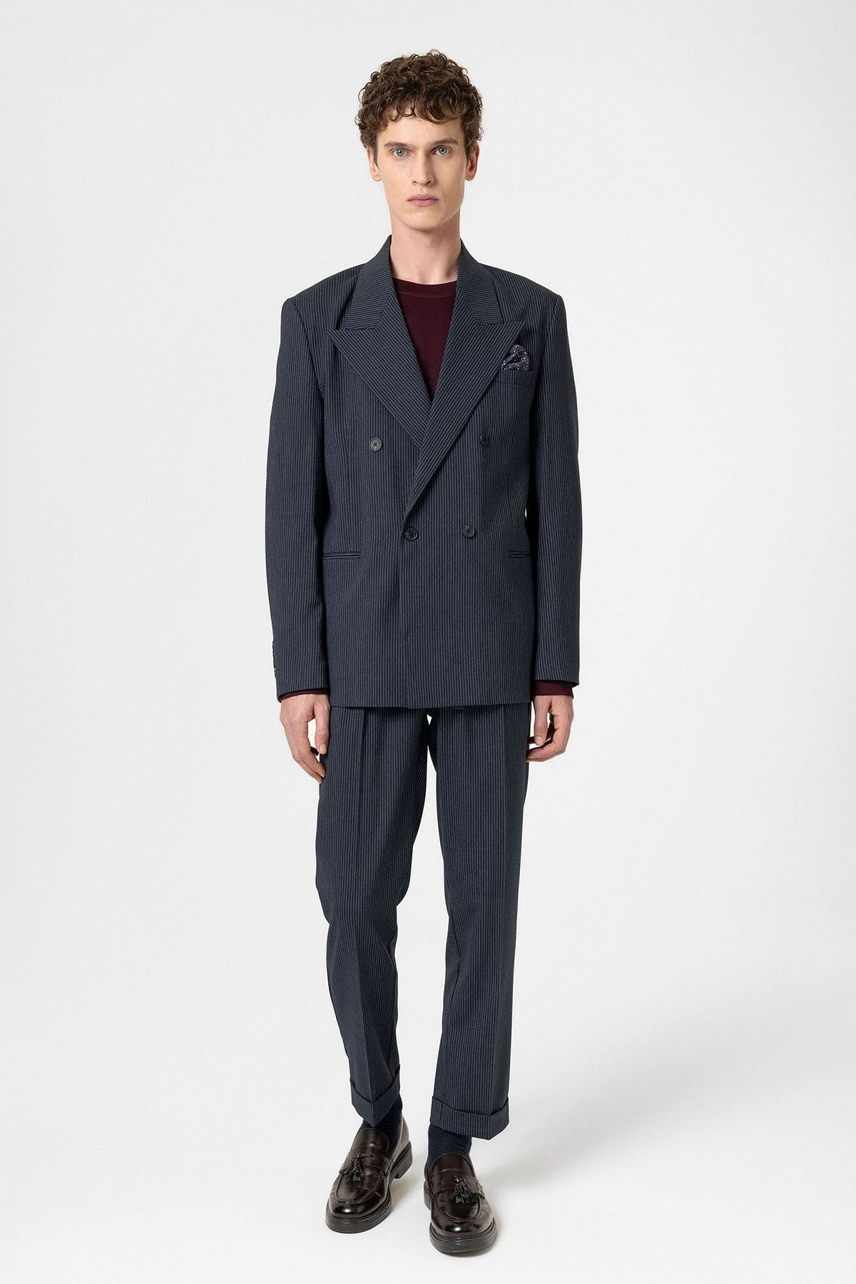 Antioch Rahat Kruvaze Çizgili Erkek Blazer Ceket