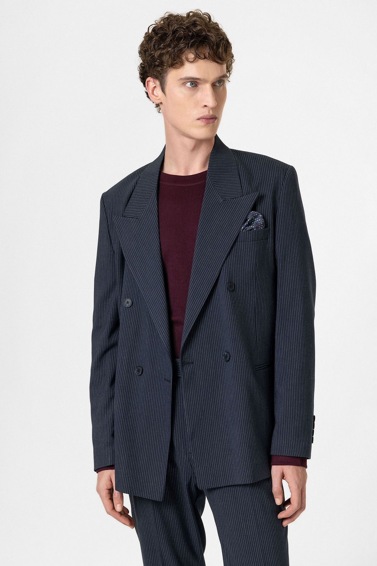 Antioch Rahat Kruvaze Çizgili Erkek Blazer Ceket