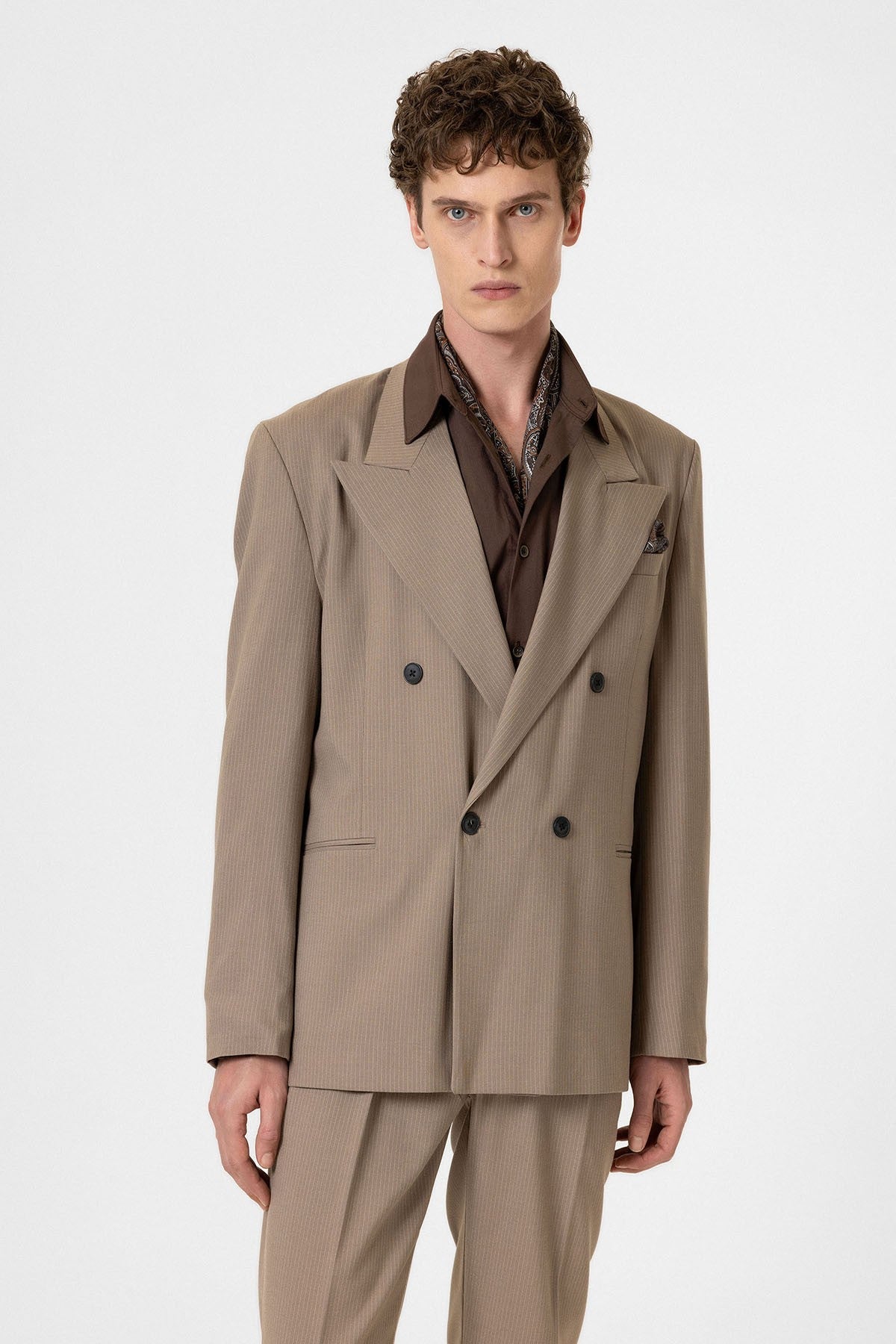 Antioch Rahat Kruvaze Çizgili Erkek Blazer Ceket