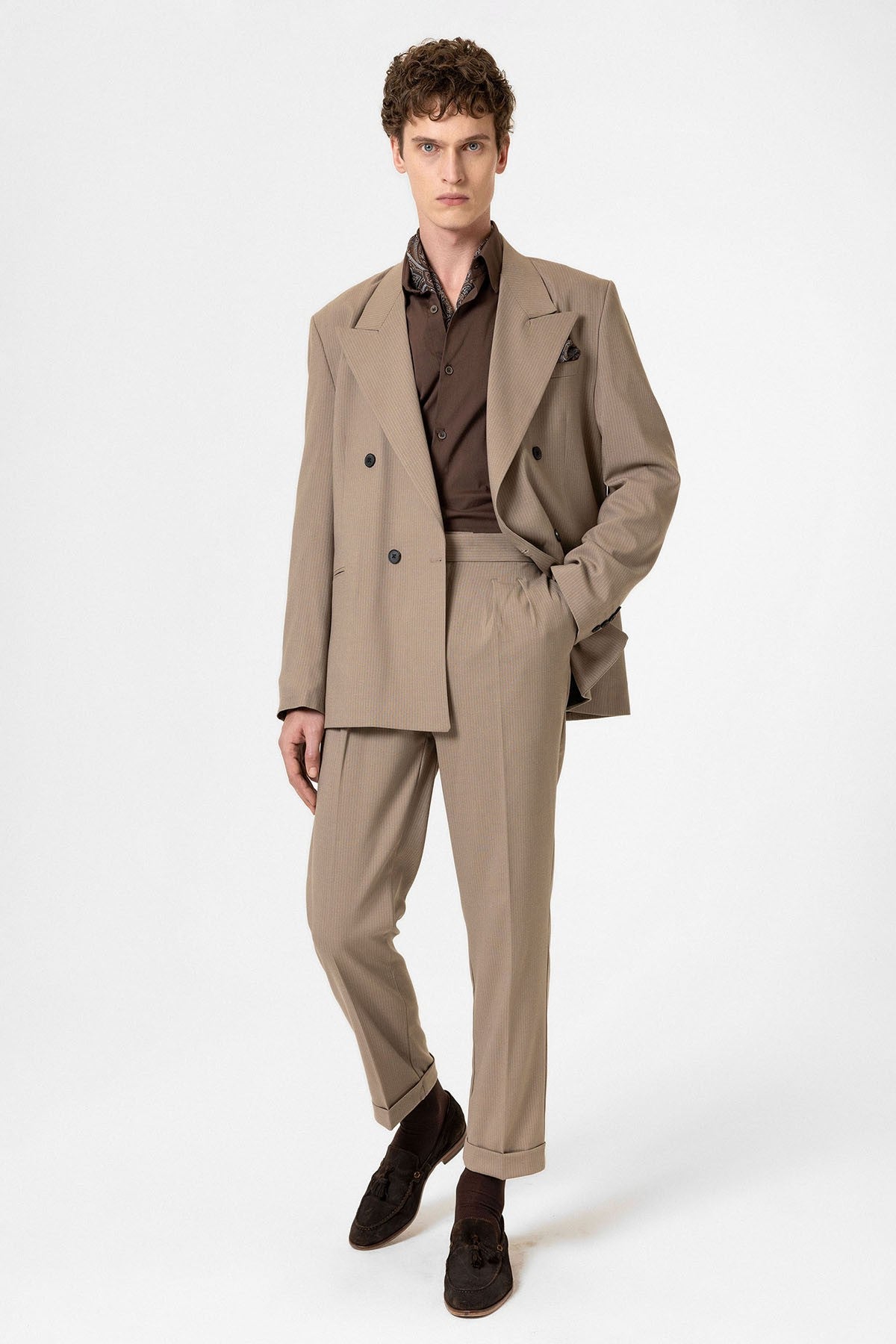 Antioch Rahat Kruvaze Çizgili Erkek Blazer Ceket