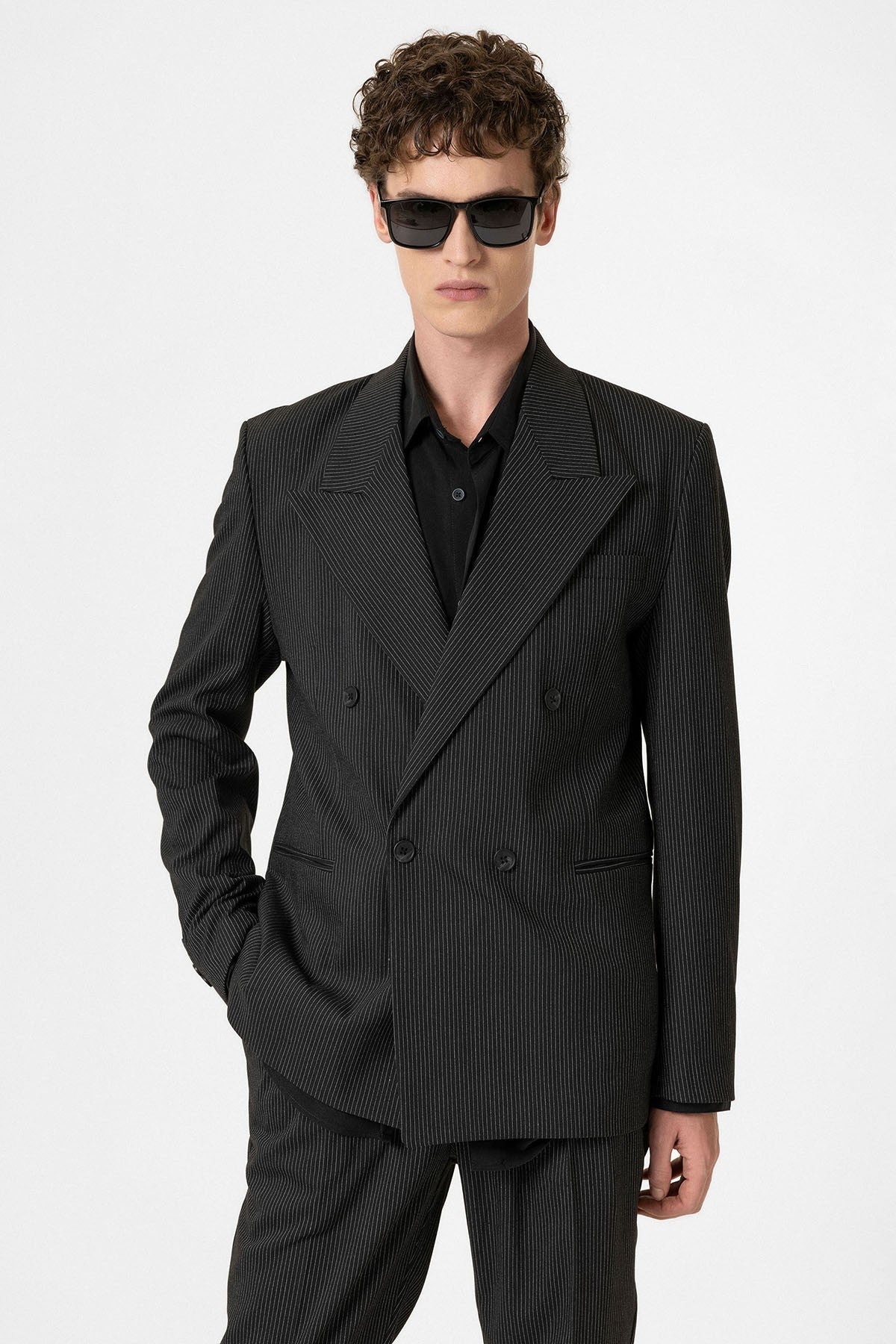 Antioch Rahat Kruvaze Çizgili Erkek Blazer Ceket