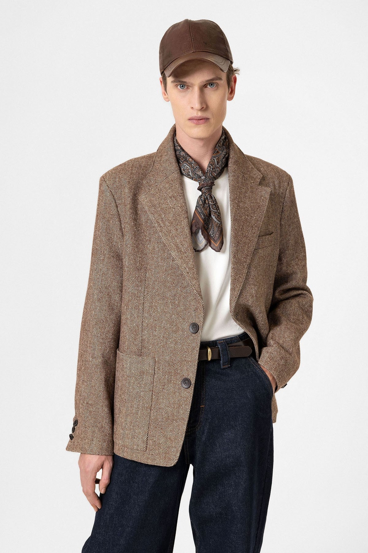 Antioch Balıksırtı Desenli Oversize Erkek Blazer Ceket