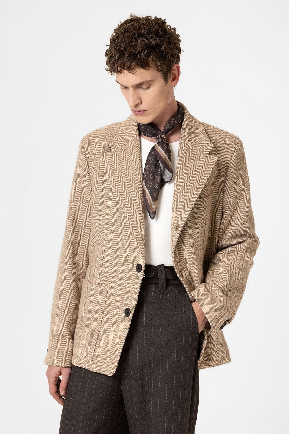 Antioch Balıksırtı Desenli Oversize Erkek Blazer Ceket