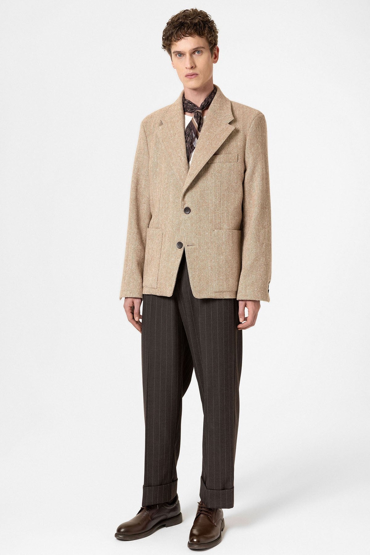 Antioch Balıksırtı Desenli Oversize Erkek Blazer Ceket