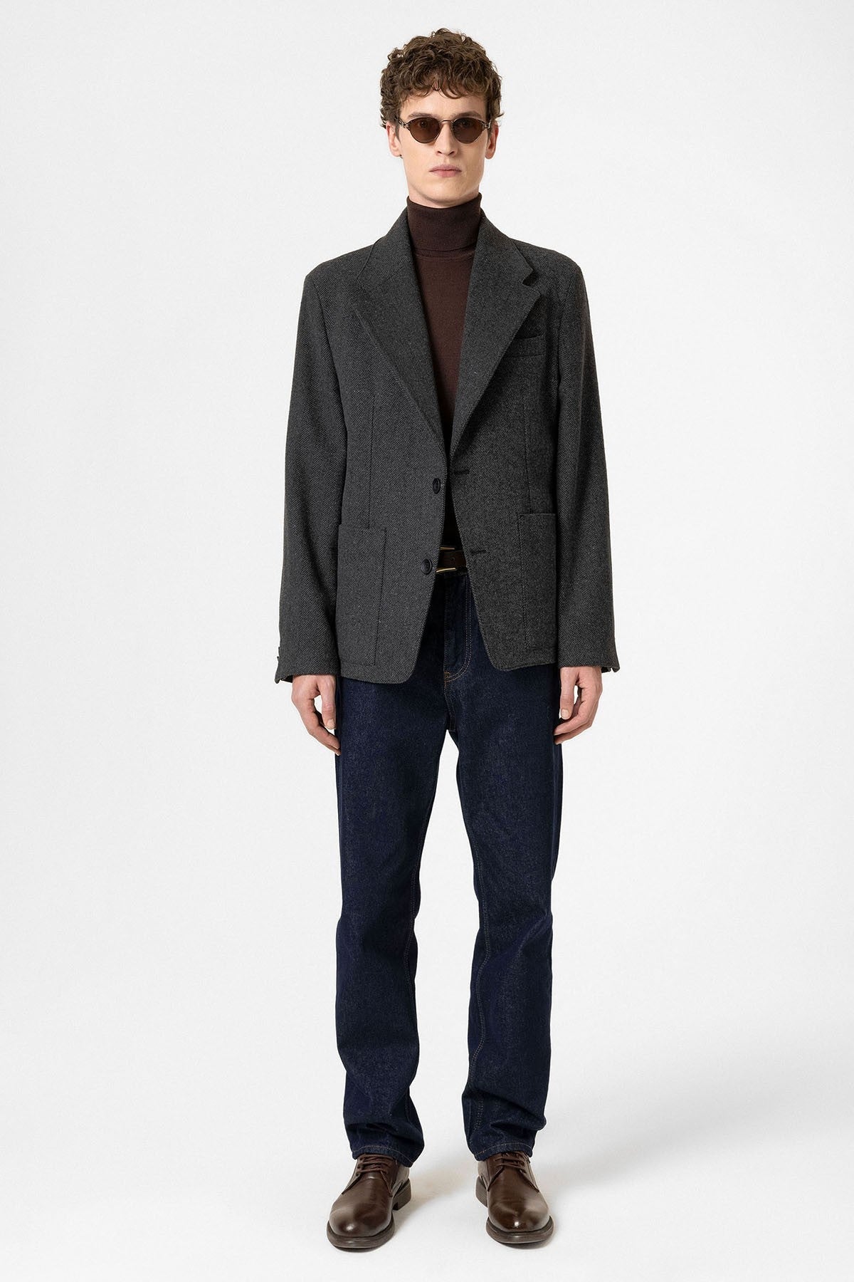Antioch Balıksırtı Desenli Oversize Erkek Blazer Ceket