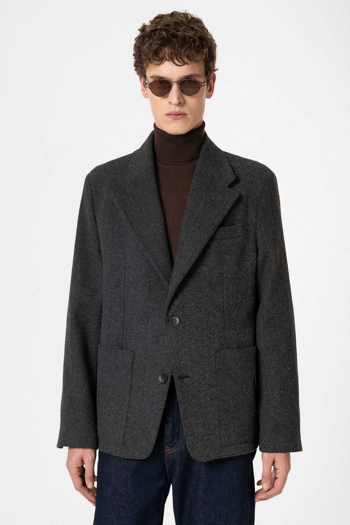 Antioch Balıksırtı Desenli Oversize Erkek Blazer Ceket