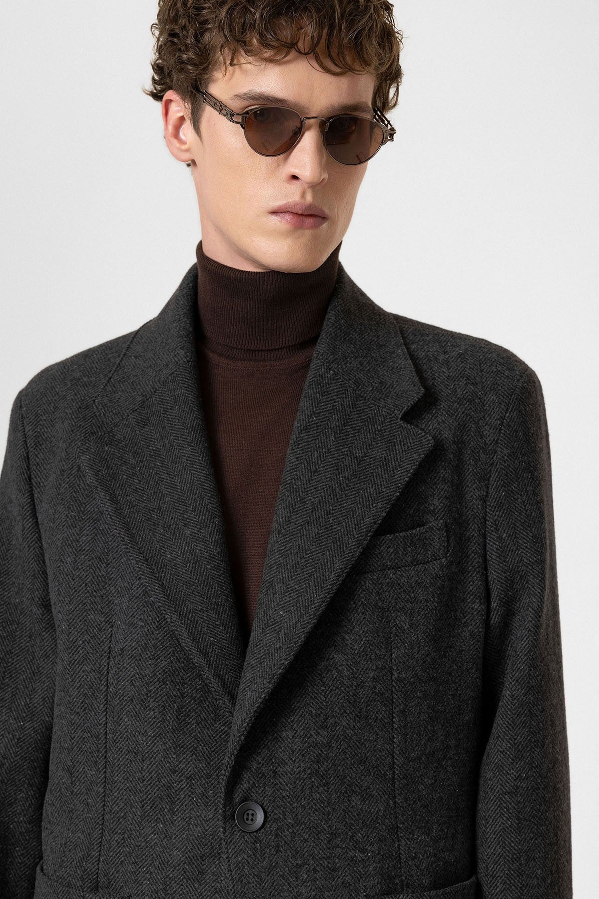 Antioch Balıksırtı Desenli Oversize Erkek Blazer Ceket