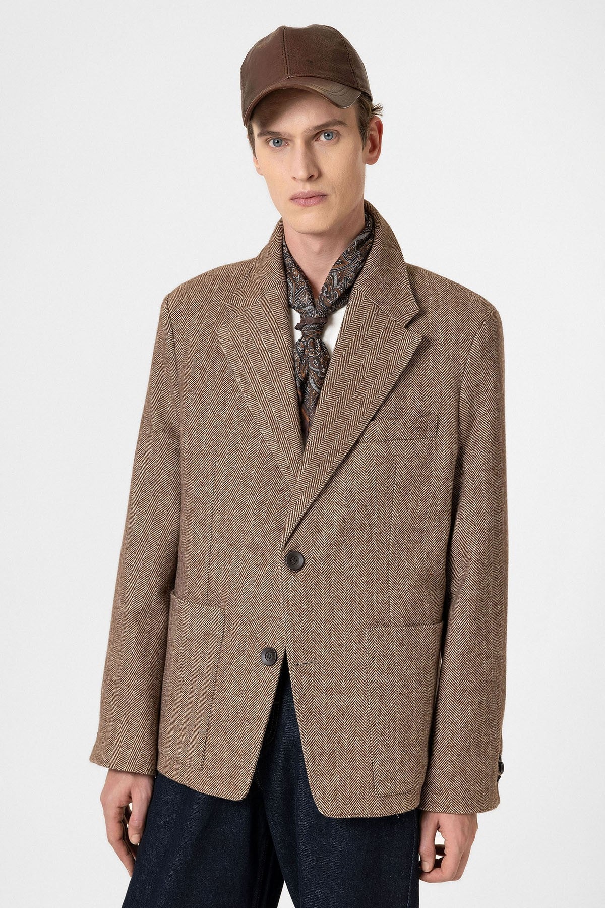 Antioch Balıksırtı Desenli Oversize Erkek Blazer Ceket