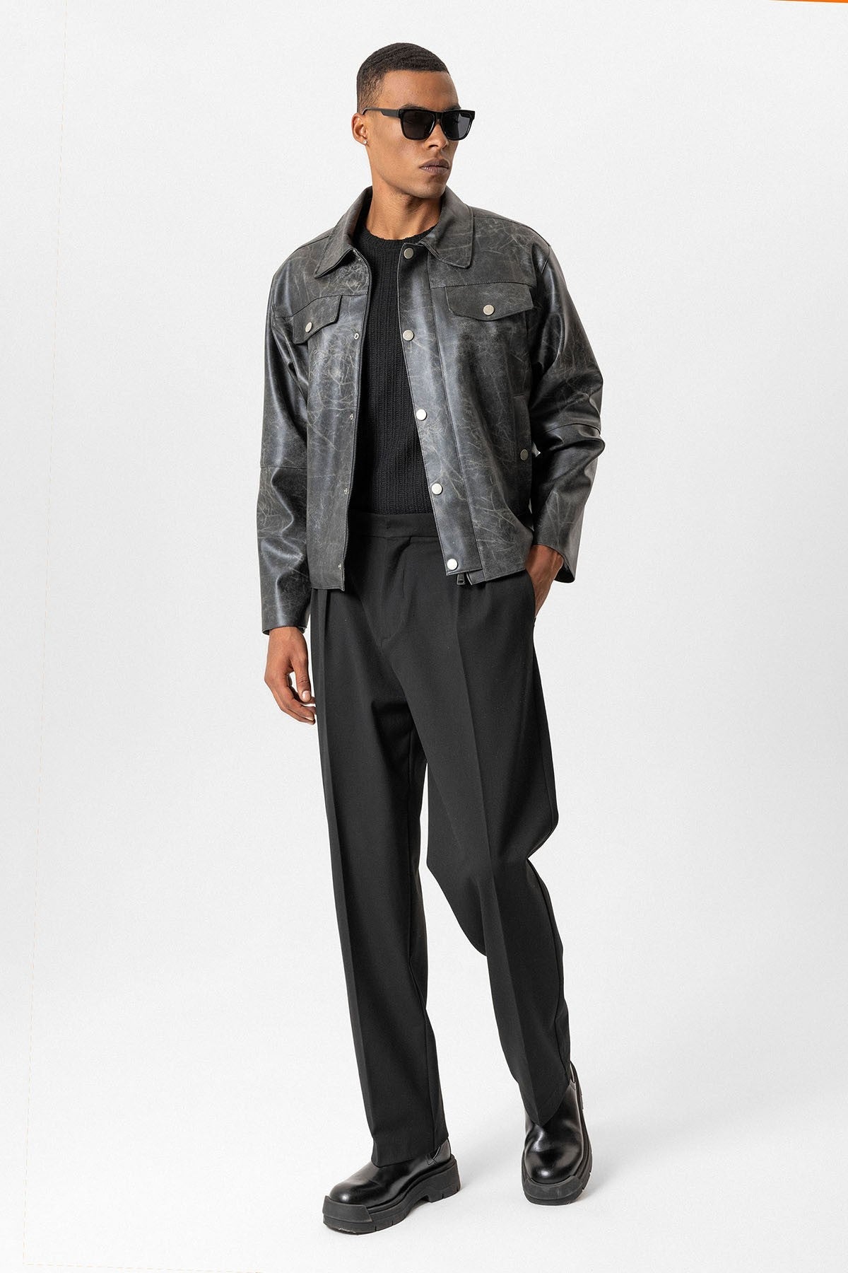 Antioch Crop Fit Suni Deri Erkek Mont